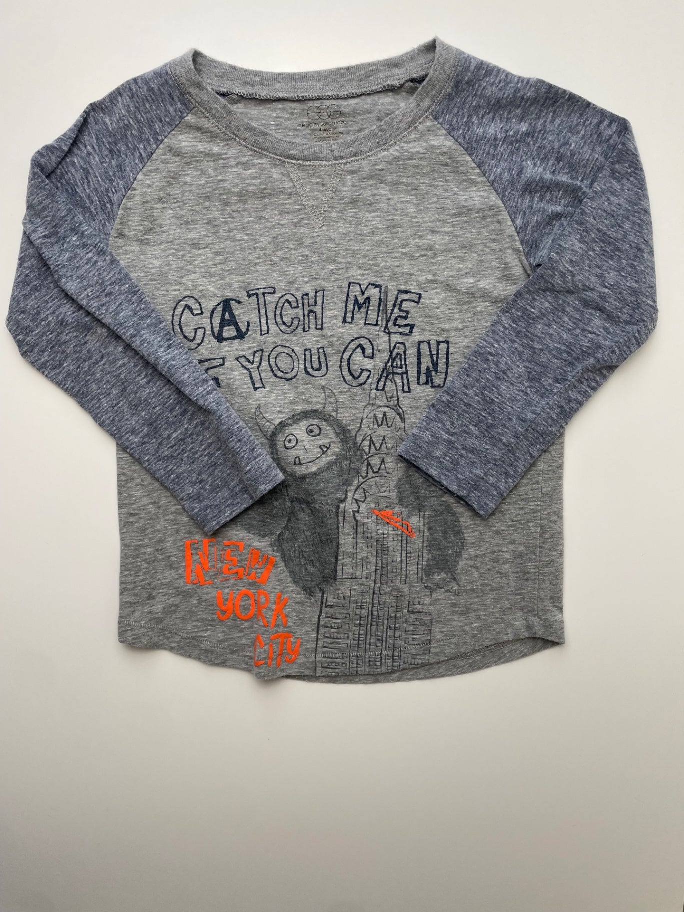 EGG New York Long Sleeve T-Shirt - Gray 'Catch Me If You Can' Raglan | size 4T
