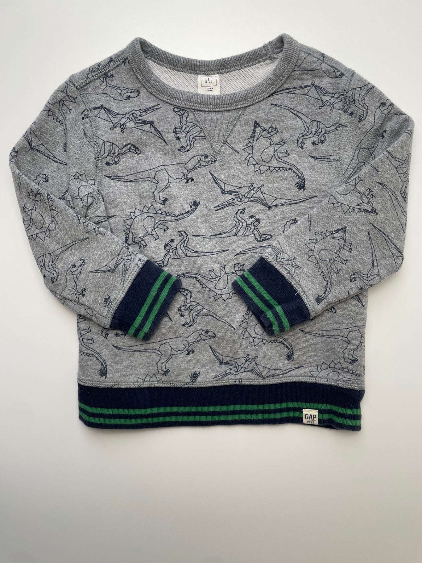 Baby Gap Sweatshirt - Gray Geometric Dinosaur Crewneck | size 4T