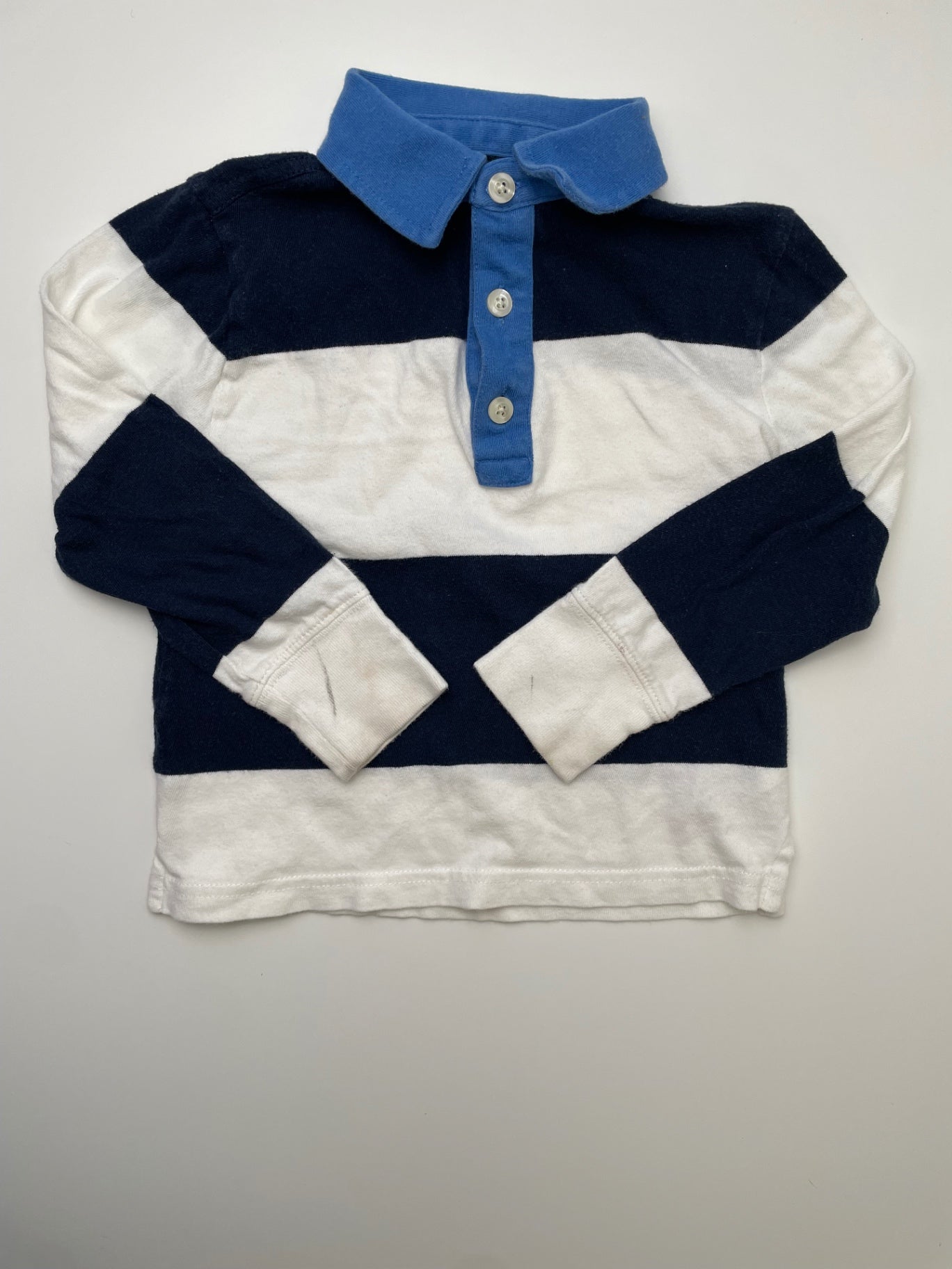Crewcuts Shirt - Navy Blue Striped Long Sleeve Polo | size 2T