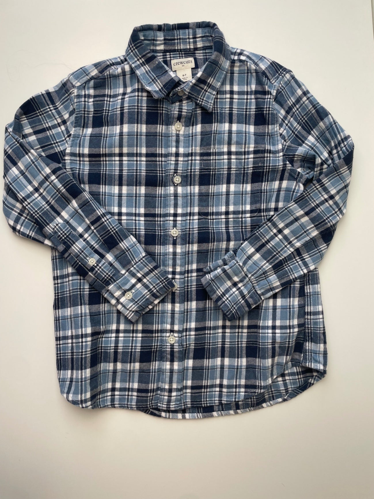 Crewcuts Shirt - Blue Plaid Button Up | size 6/7