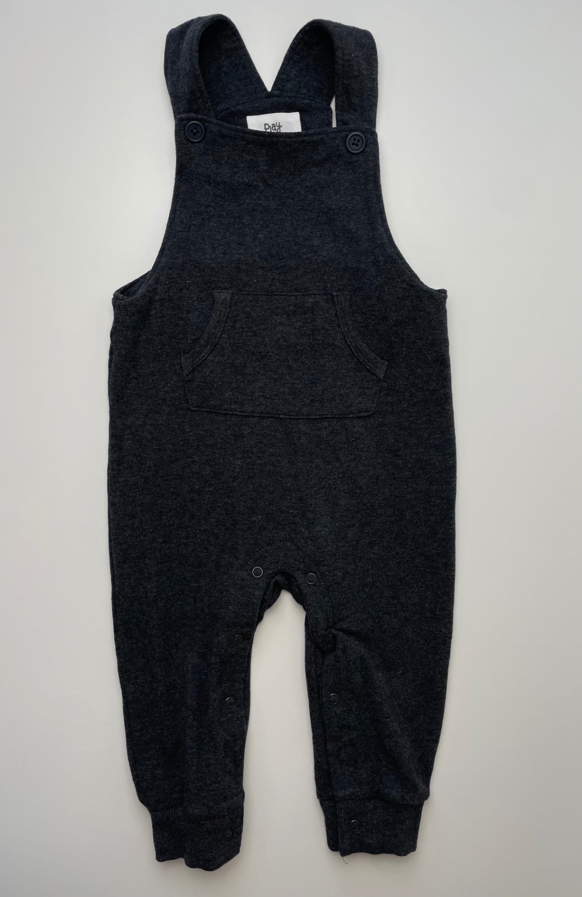 Play by Little Sleepies Onesie - Gray Overalls w/ Front Pocket | size 12 - 18 Months