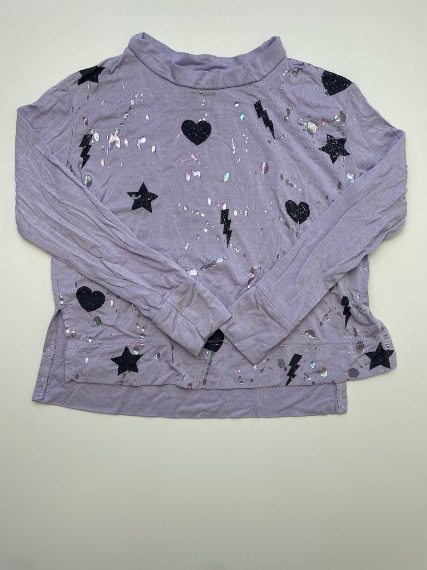 Pixie Lane Long Sleeve T-Shirt - Purple Splatter Hearts Lightning Bolts | size 2T