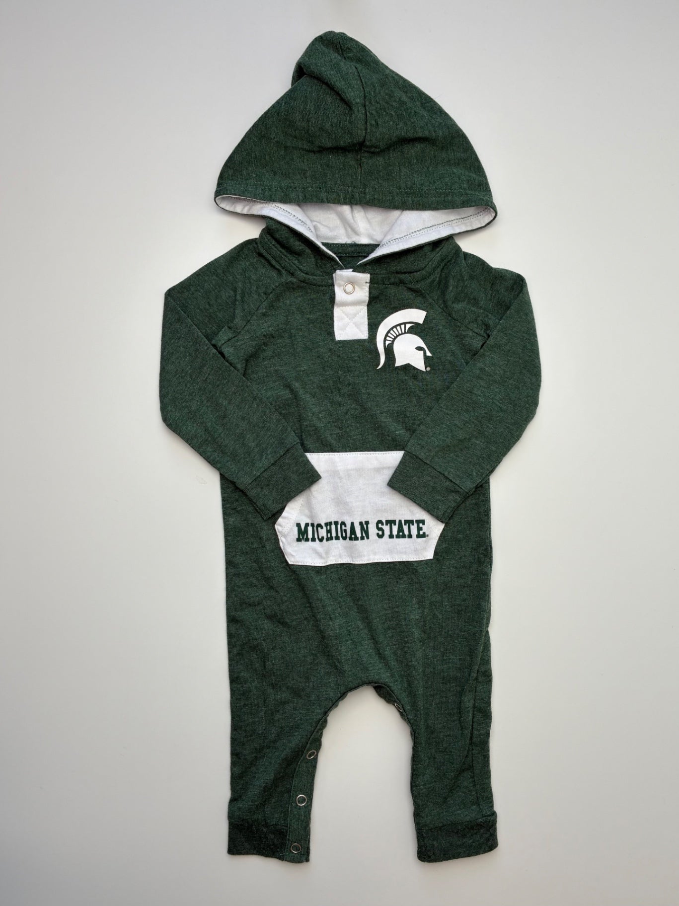 Colosseum Onesie - Green Heathered MSU Logo + Hood | size 0 - 3 Months