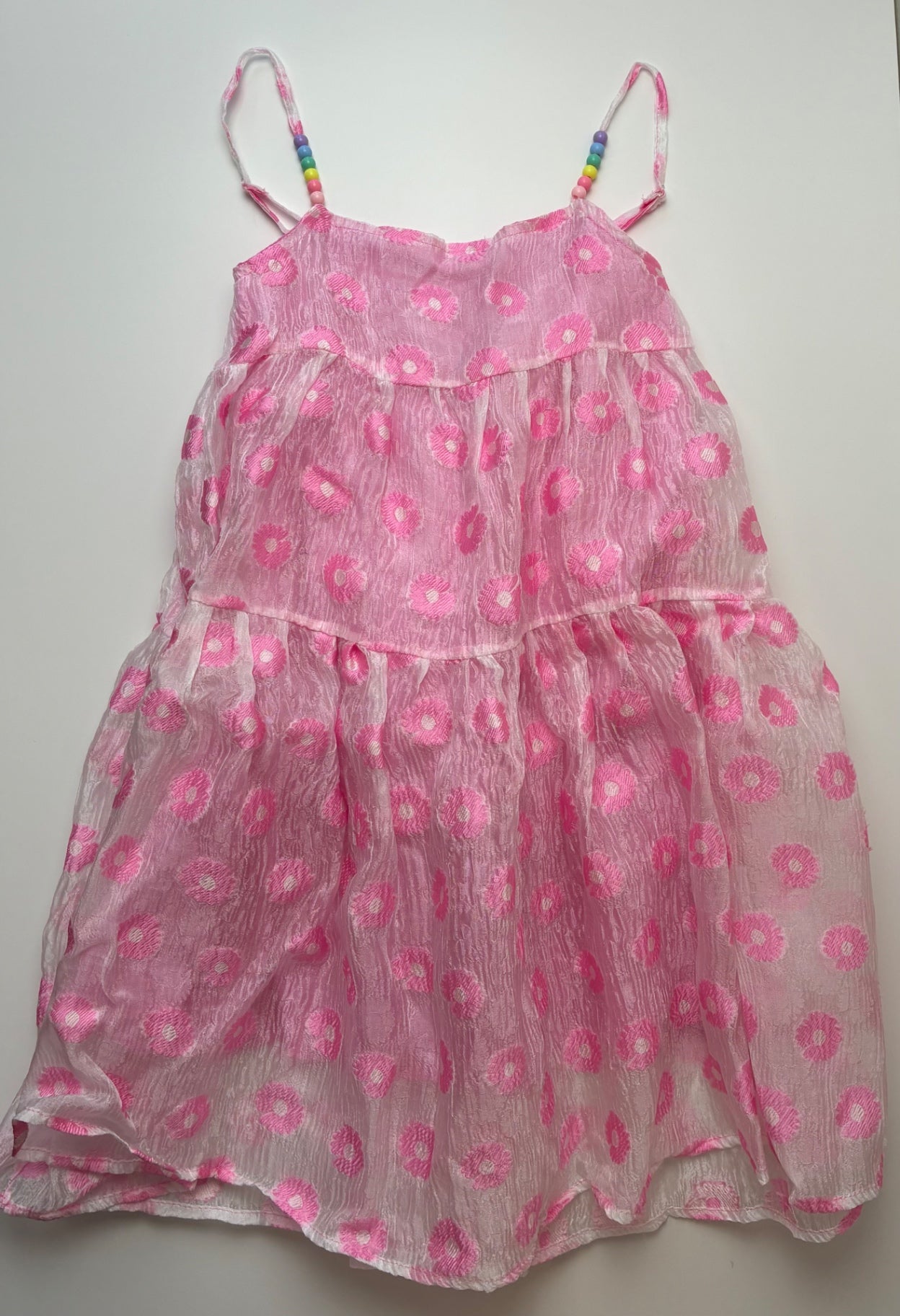 Lola and the Boys Dress - Pink Sheer Tiered + Flowers | size 8