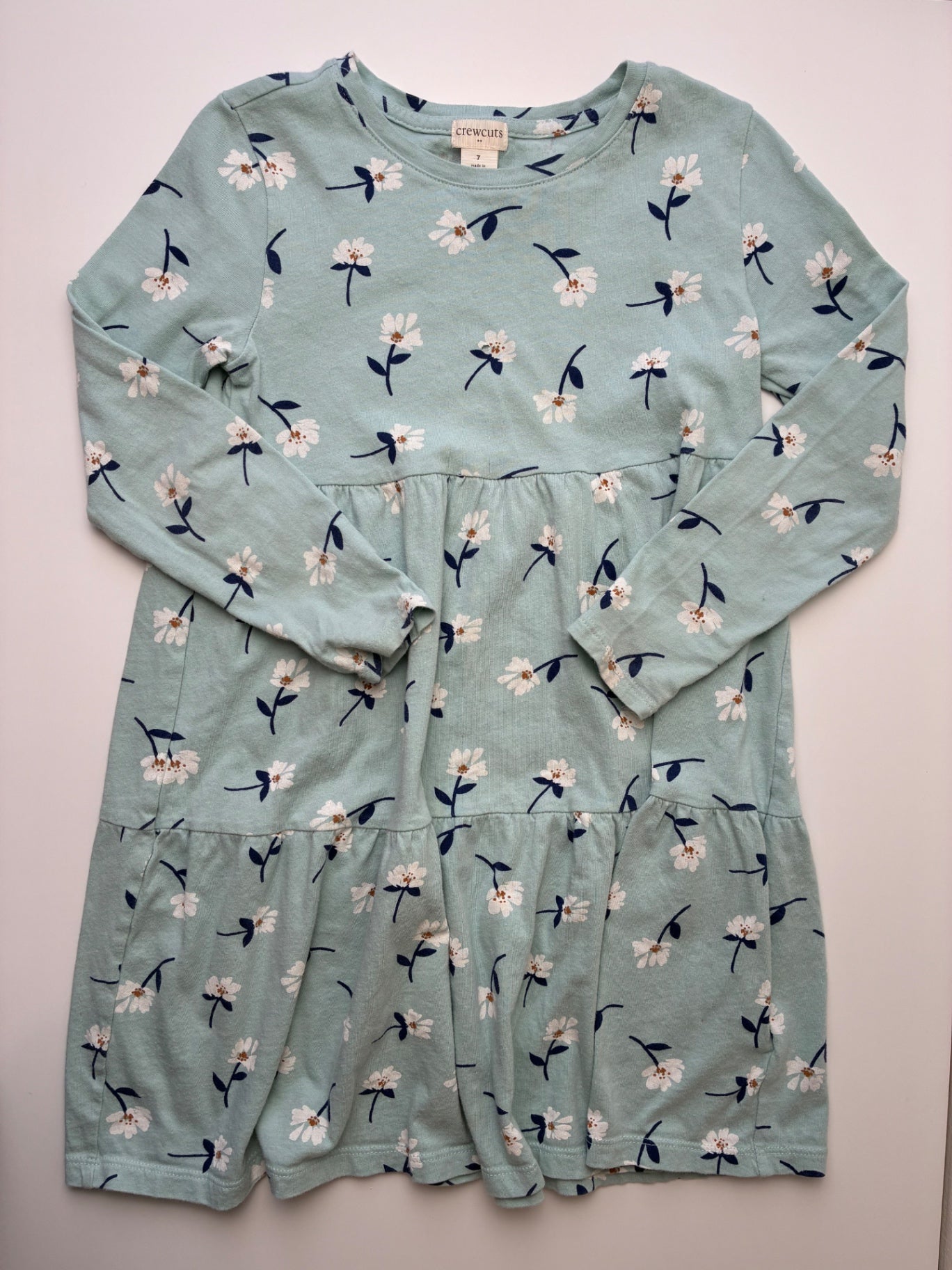 Crewcuts Dress - Blue Floral Long Sleeve 100% Cotton | size 7