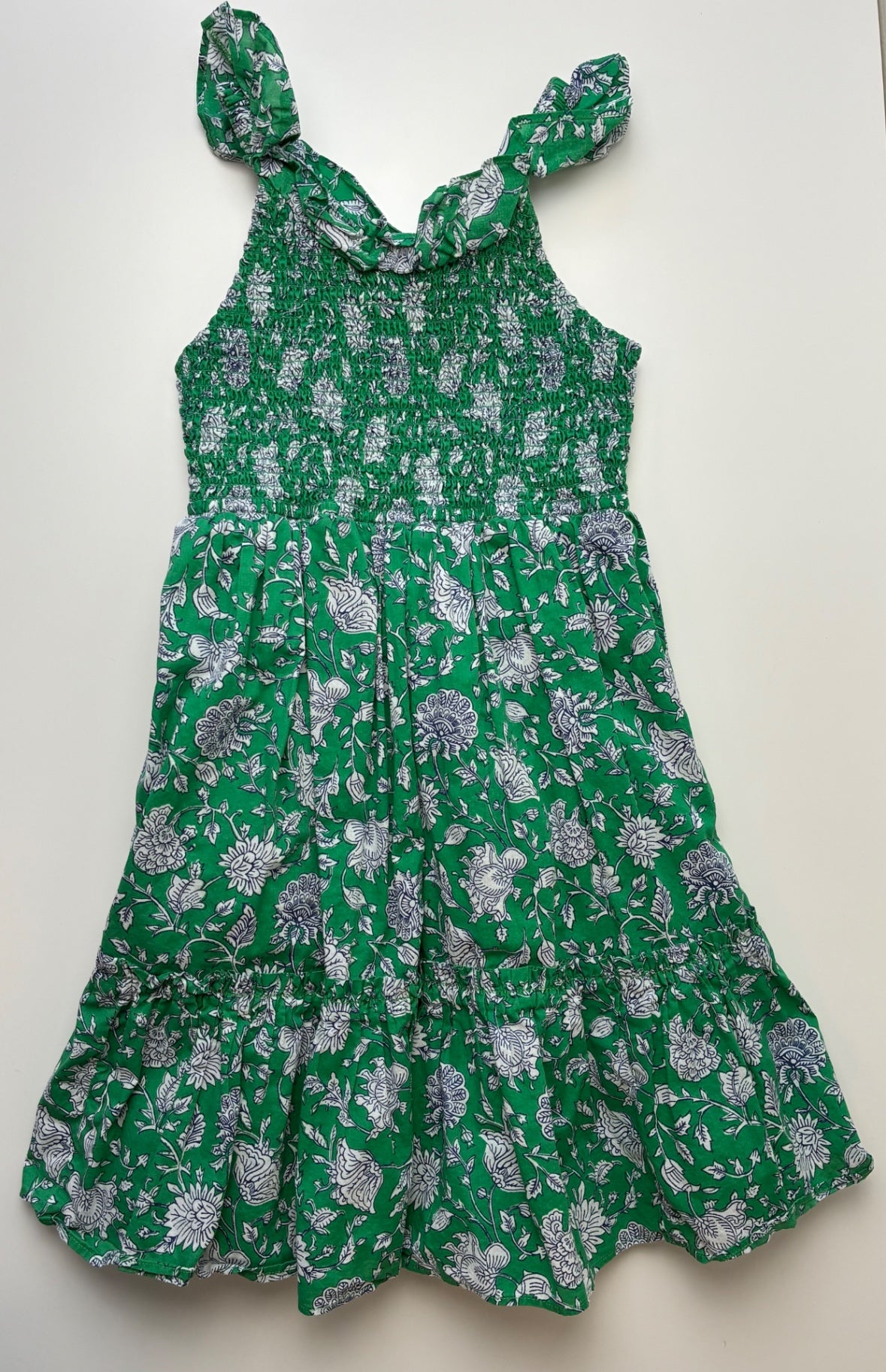 Crewcuts Dress - Green Floral Ruched | size 7