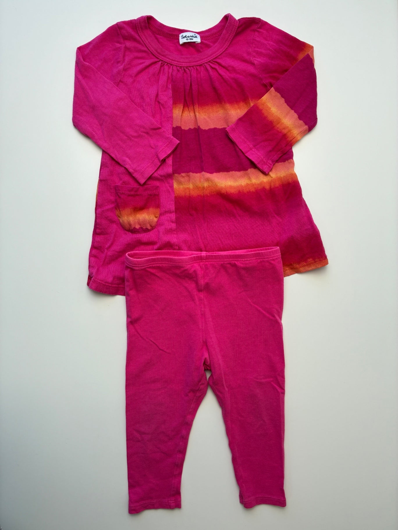 Splendid 2 Piece Ensemble - Pink Ombre Dress + Leggings | size 12 - 18 Months