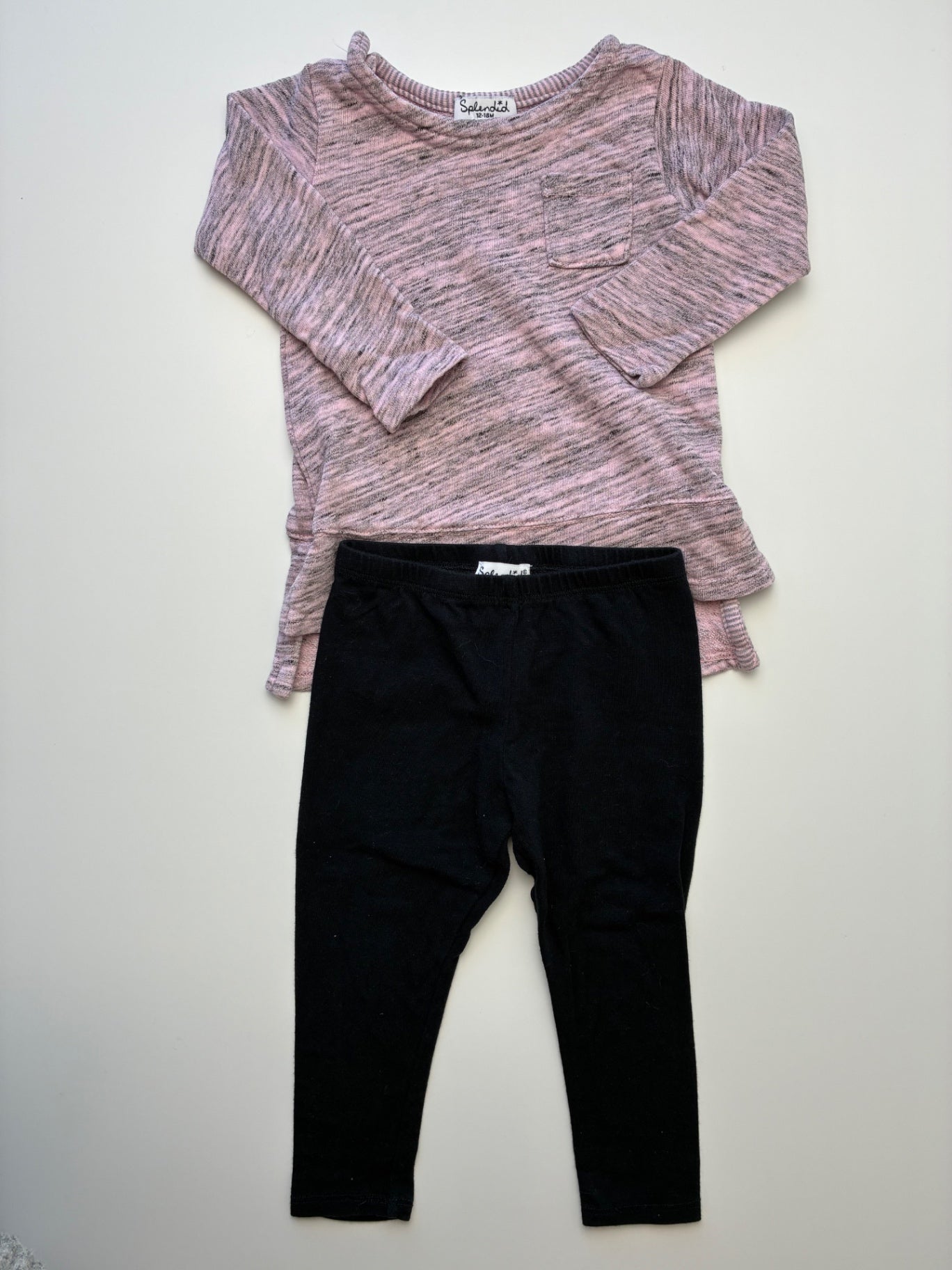 Splendid 2 Piece Ensemble - Pink Heathered Long Sleeve + Leggings | size 12 - 18 Months