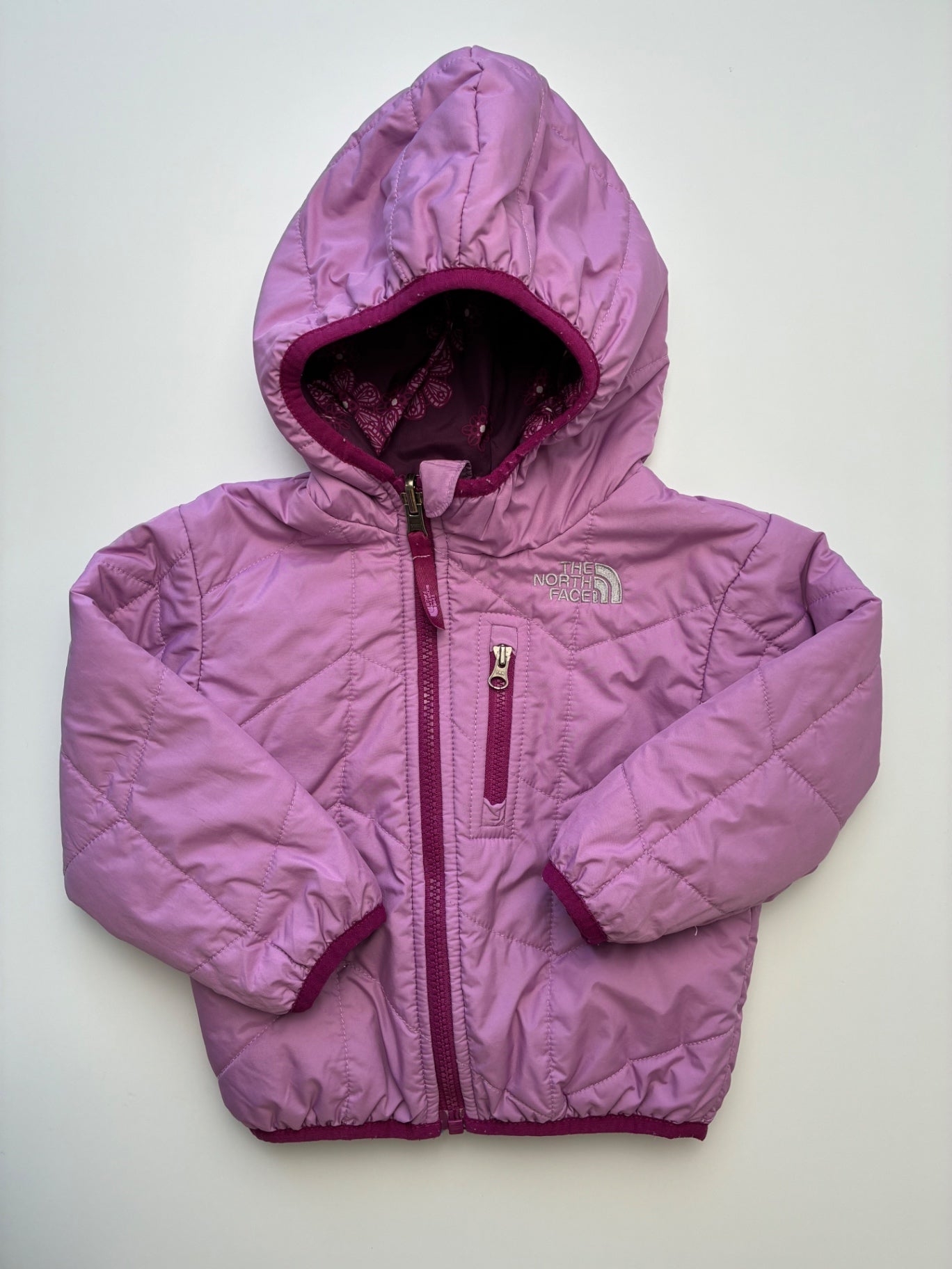 The North Face Jacket/Coat - Purple Floral Reversible Puffer | size 12 - 18 Months