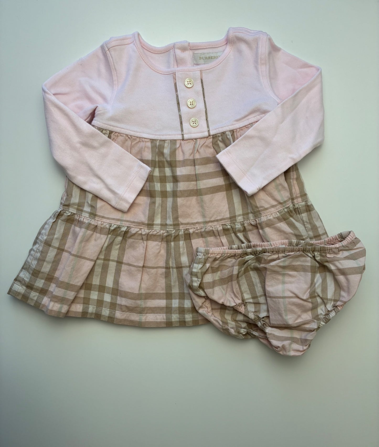 Burberry Dress - Pink Long Sleeve Plaid + Bloomers | size 12 Months