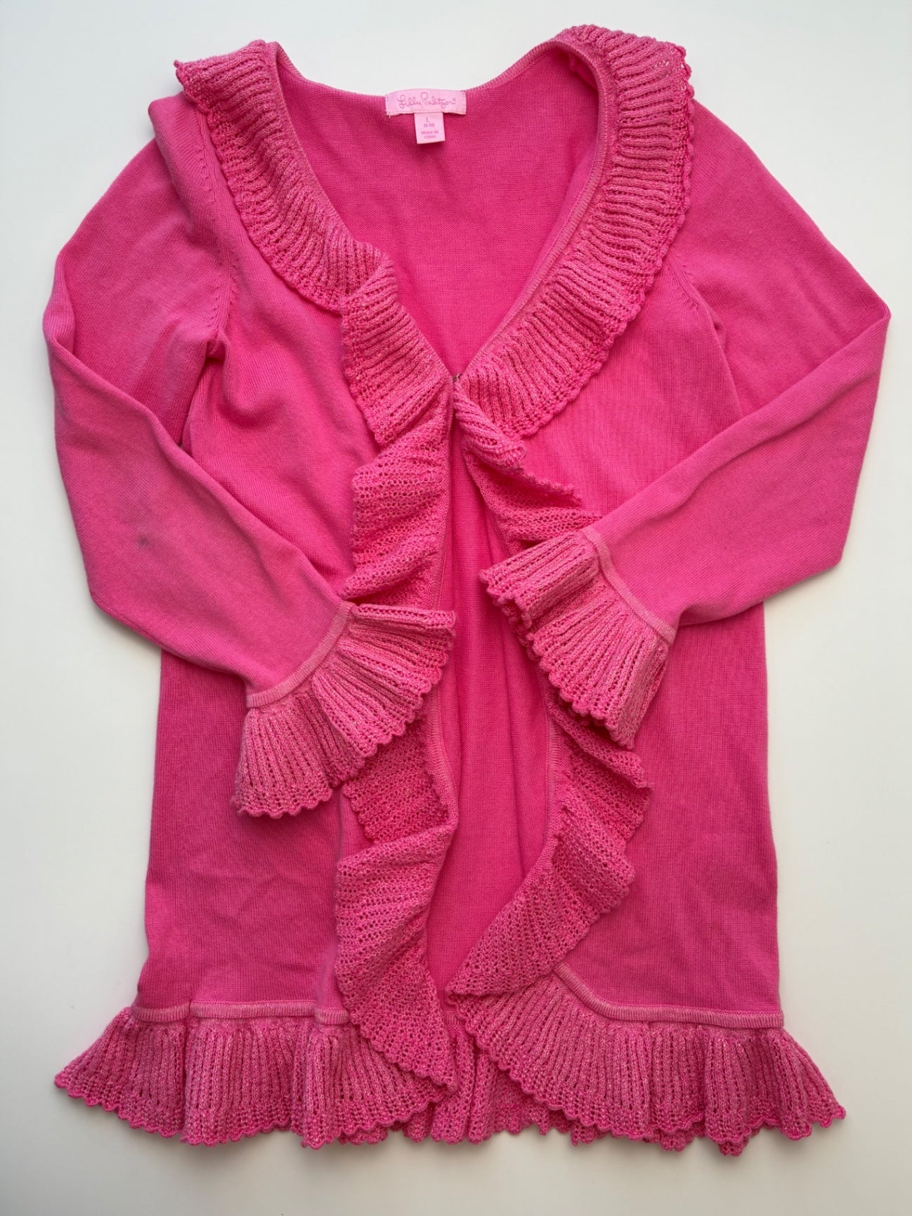 Lilly Pulitzer Sweater - Pink Metallic Ruffle Open Cardigan | size 8/10