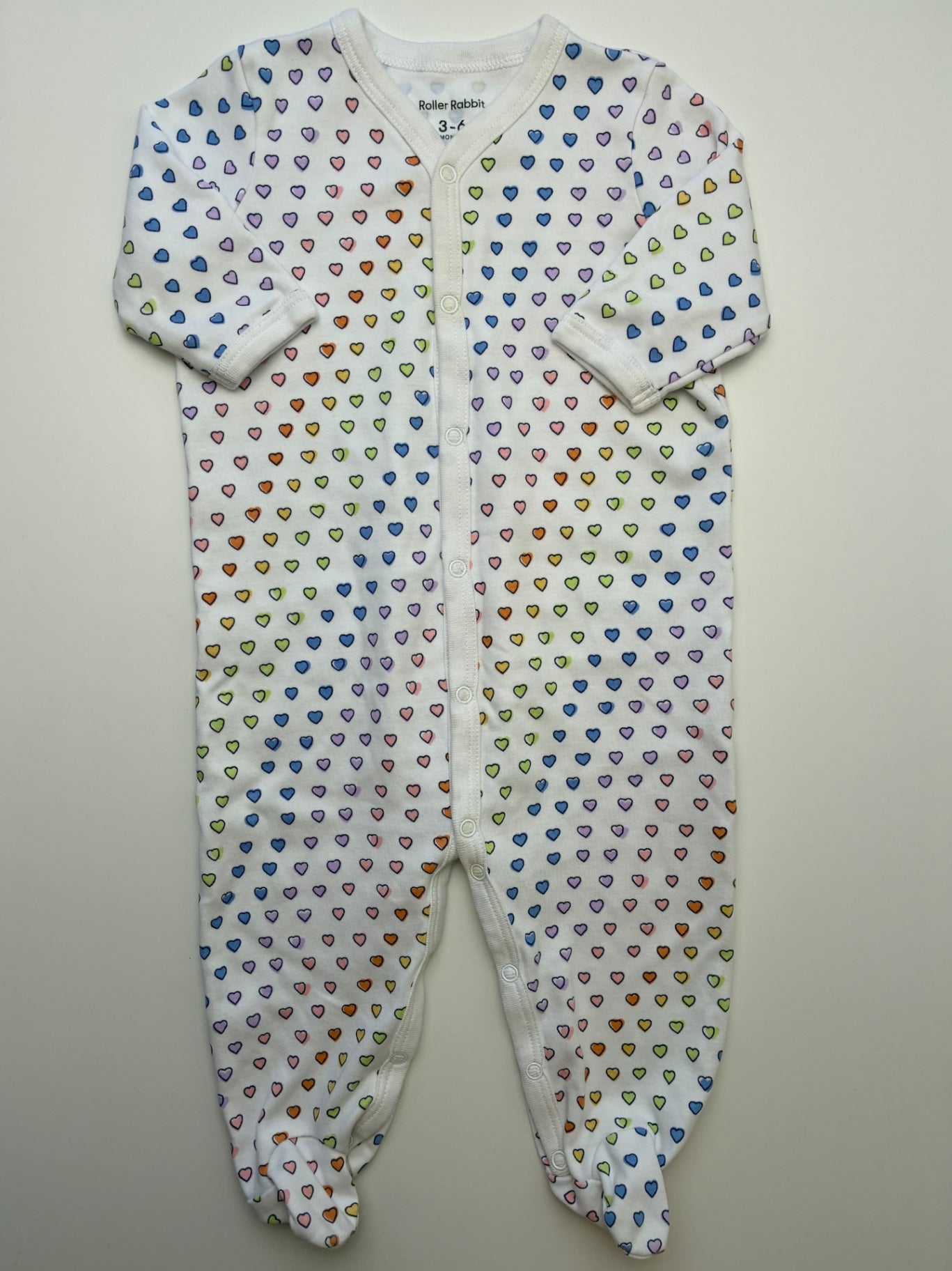 Roller Rabbit Onesie - White Rainbow Hearts | size 3 - 6 Months