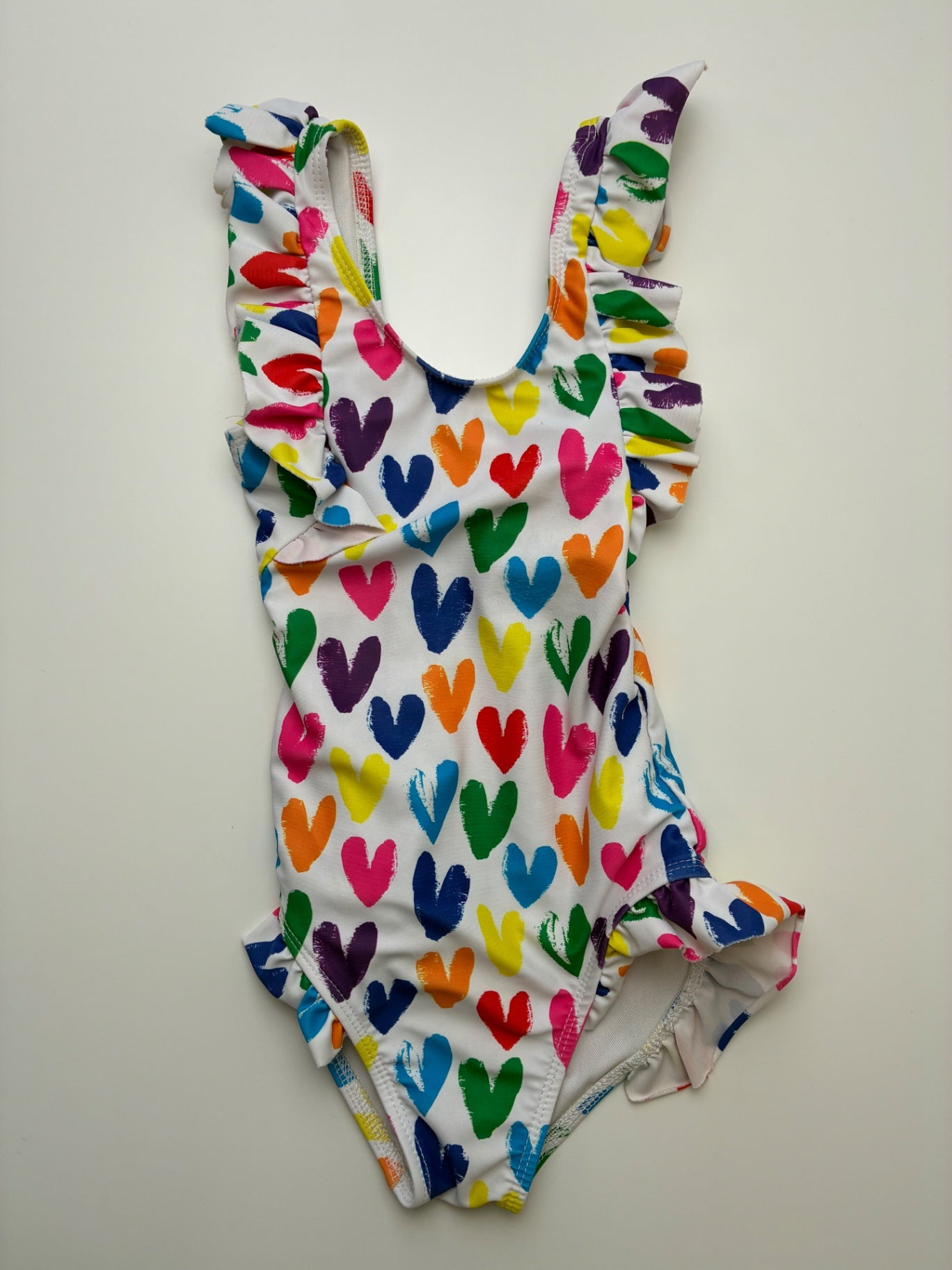 Tweenstyle Swimsuit - White Rainbow Hearts One Piece | size 5T