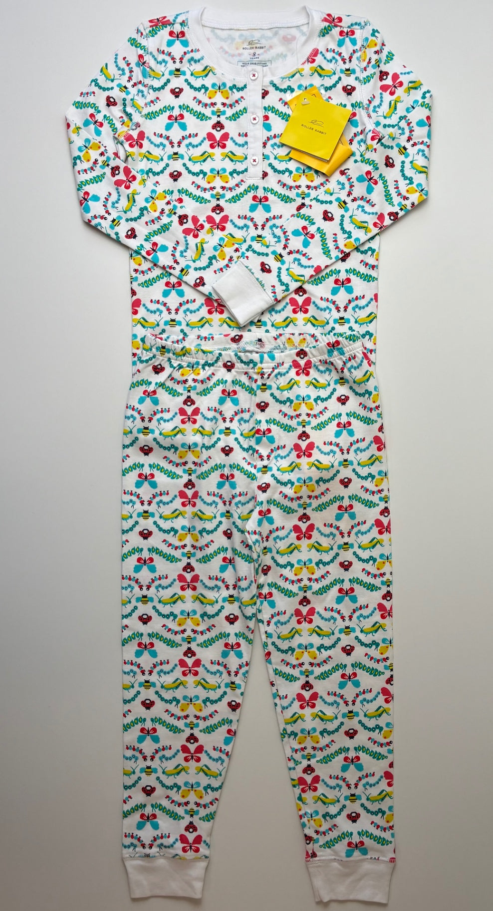 Roller Rabbit 2 Piece Ensemble - White Bug Pajamas | size 8