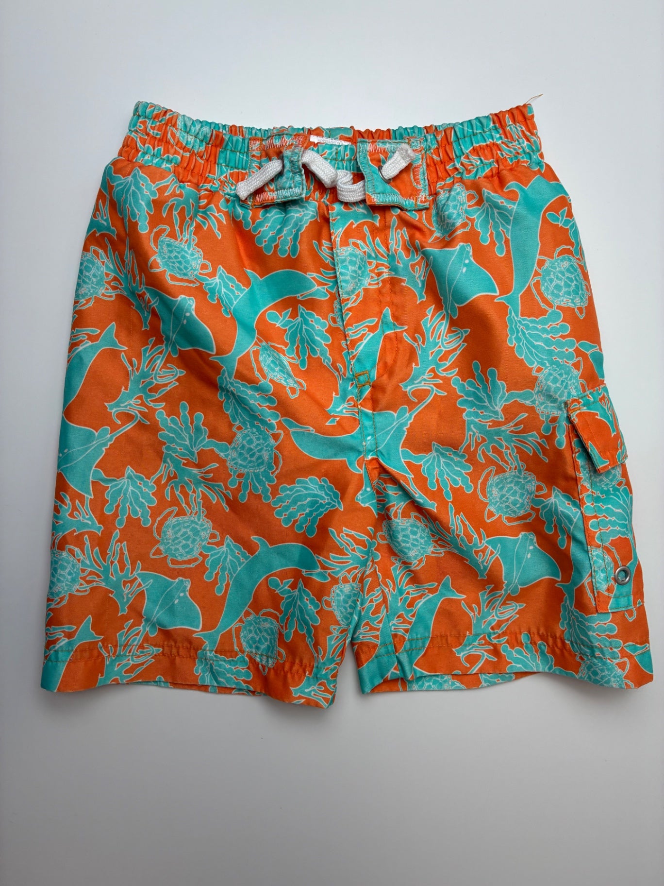 Cabana Life Swimsuit - Orange Ocean Print Swim Trunks | size 6