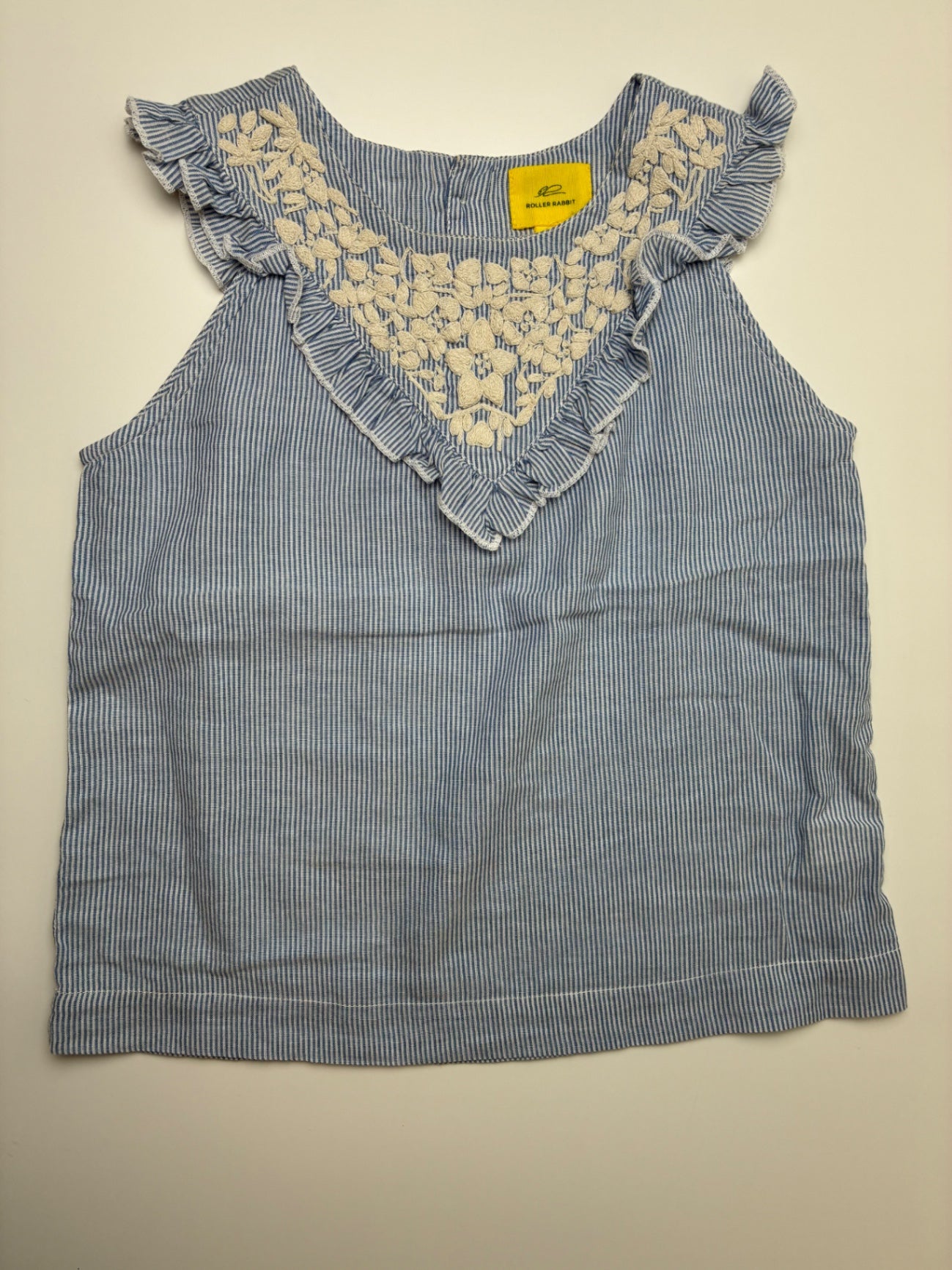 Roller Rabbit Shirt - Blue Pinstripe Embroidered Blouse | size 6