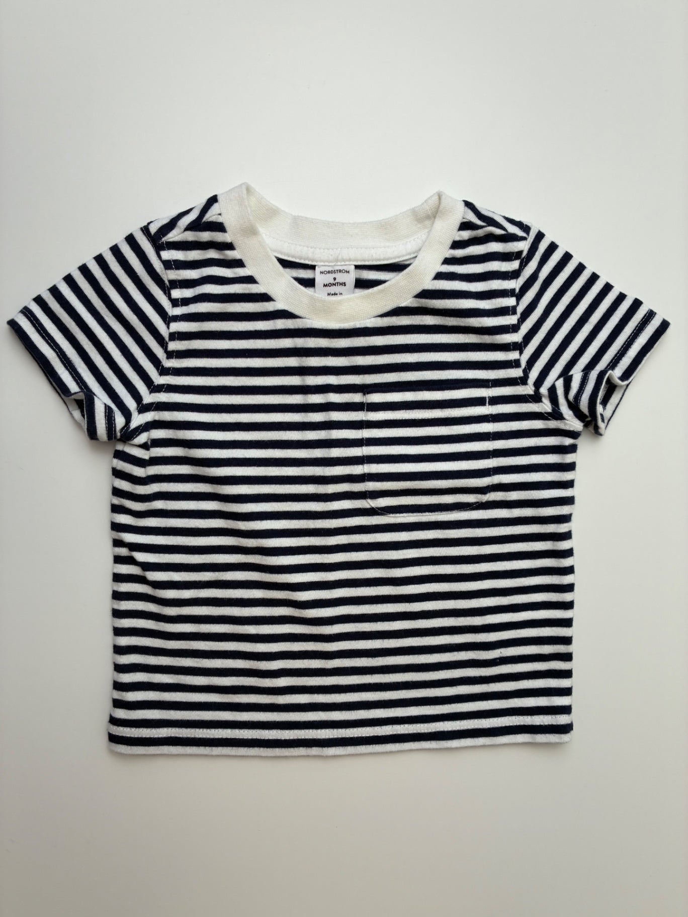 Nordstrom T-Shirt - Navy Blue Striped 100% Cotton | size 9 Months
