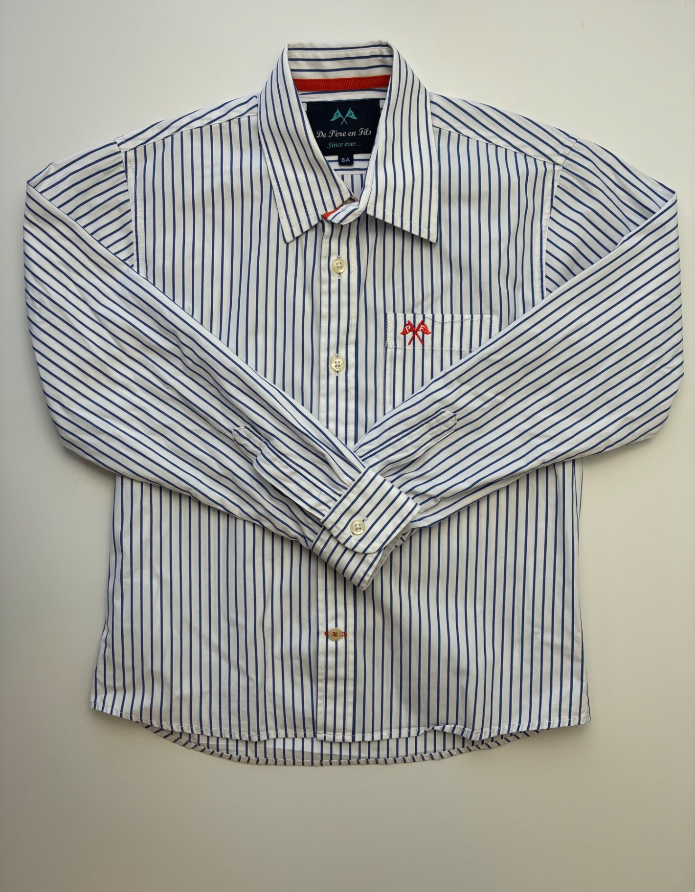 De Pere en Fils Shirt - Blue Striped Button Up | size 8