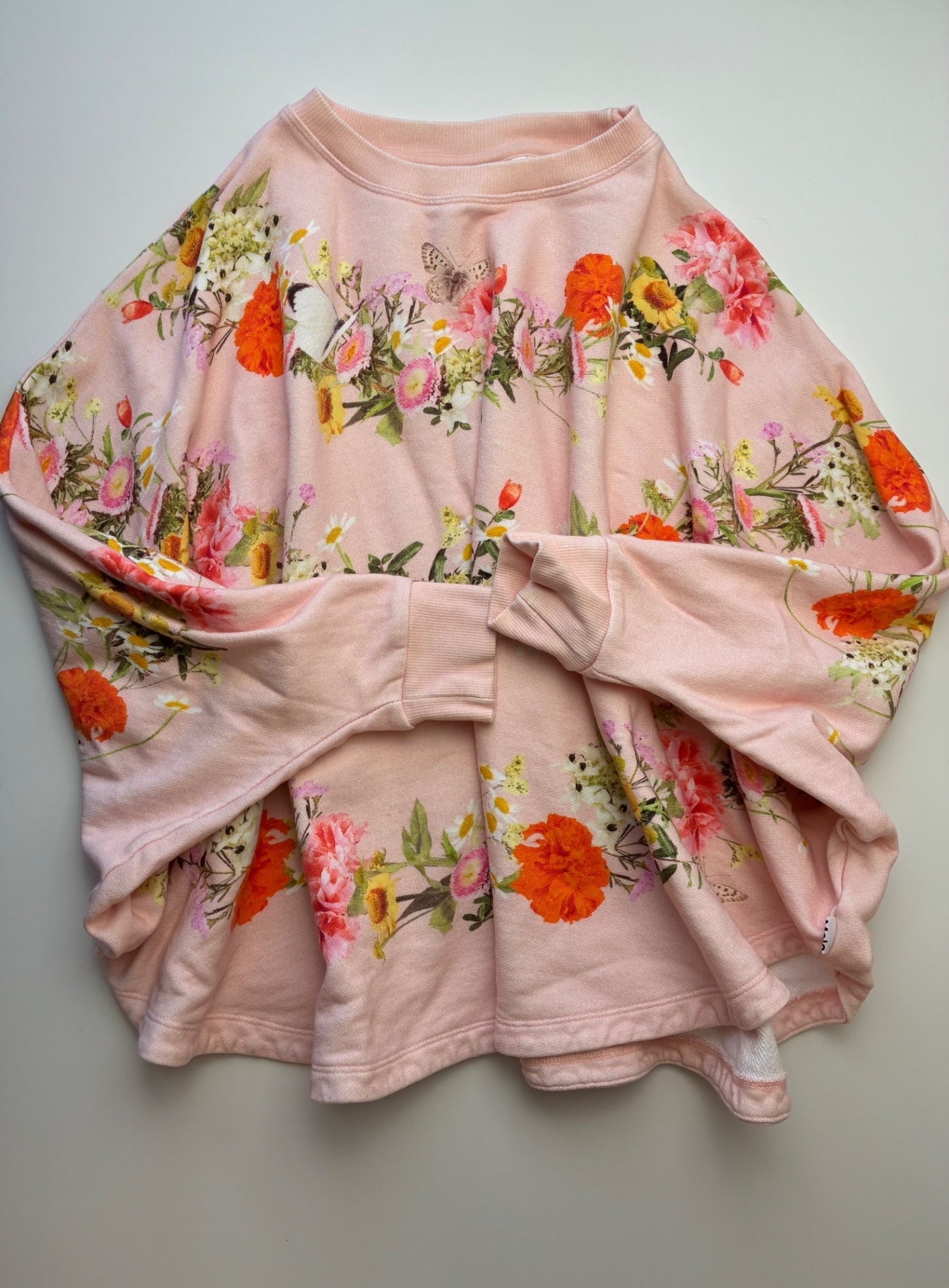 Molo Sweatshirt - Pink Floral Dolman Sleeve Crewneck | size 7/8