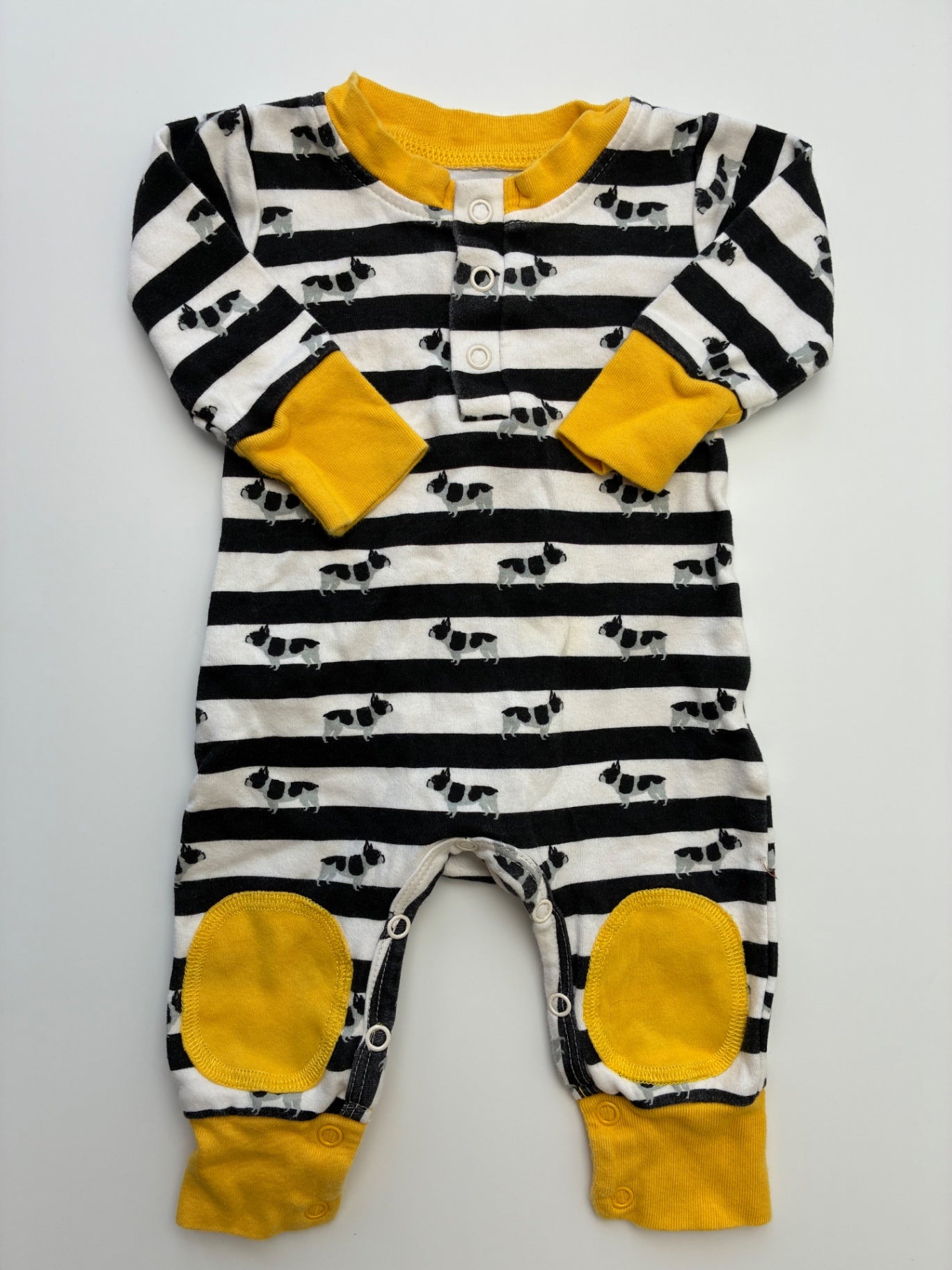 Cat & Dogma Onesie - Black Striped + Bulldogs 100% Organic Cotton | size 0 - 3 Months