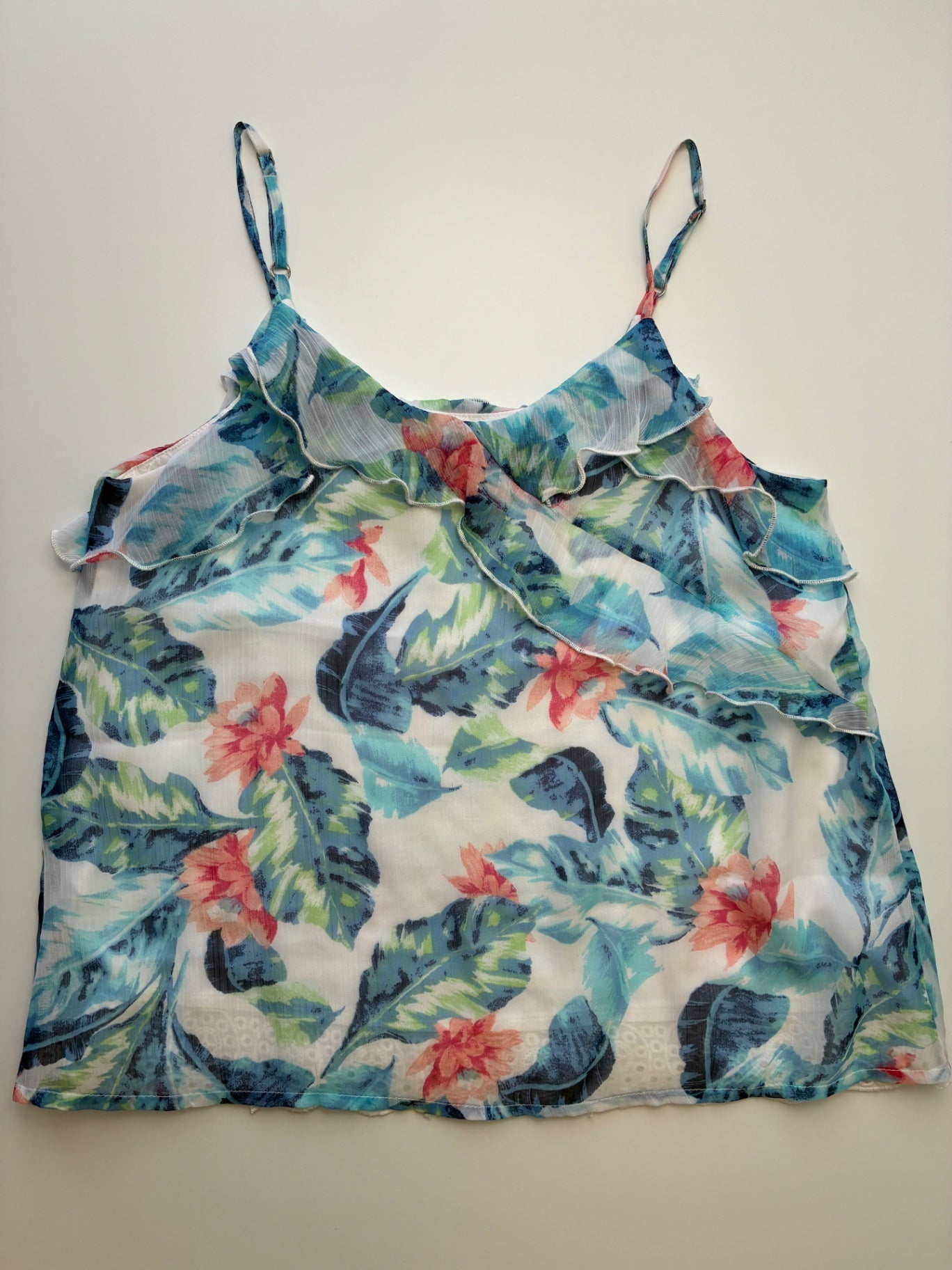 Abercrombie Kids Shirt - Blue Floral Ruffle Tank Top | size 13/14