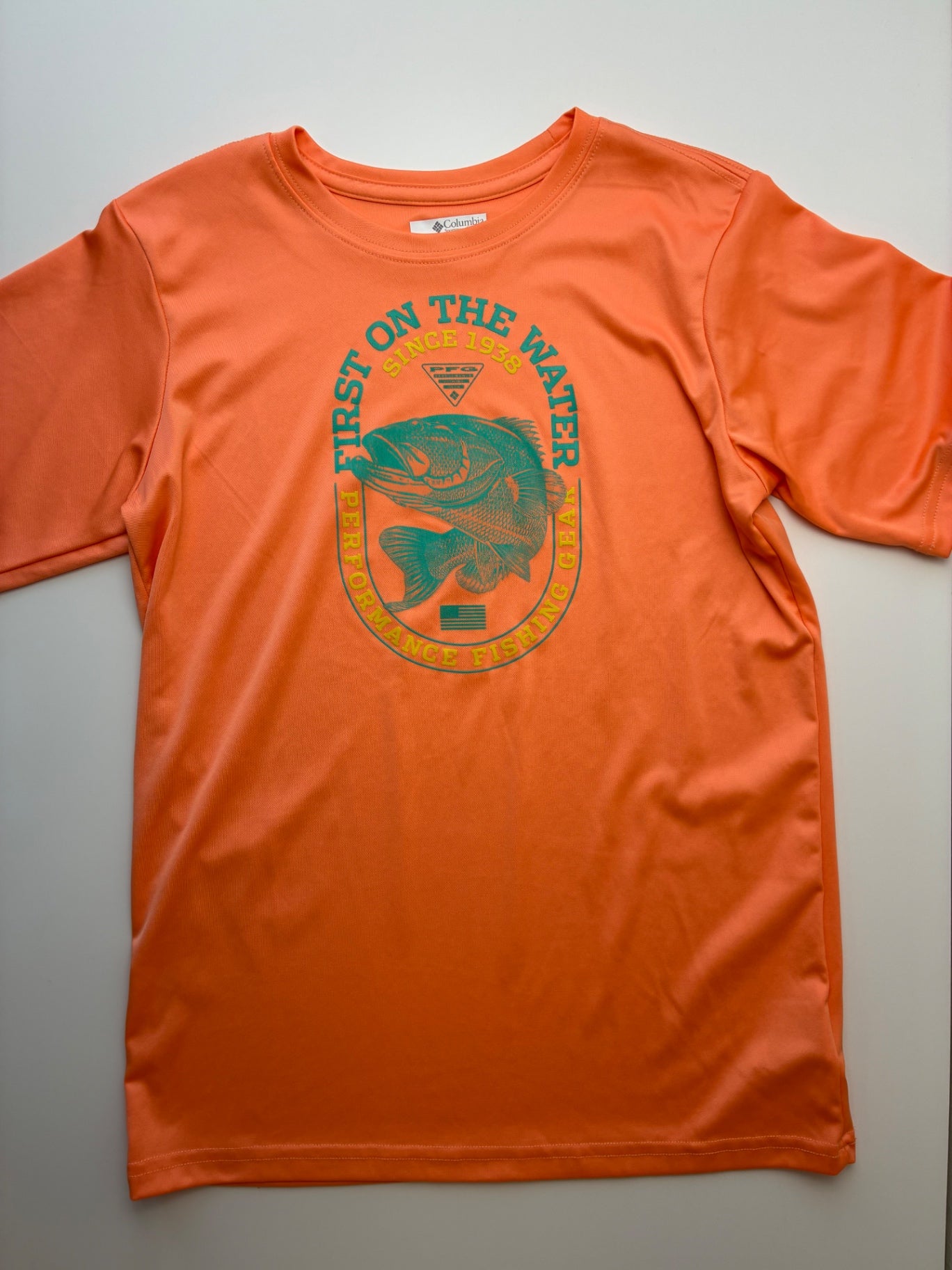 Columbia T-Shirt - Orange Performance Fishing Gear Rashguard | size 14/16