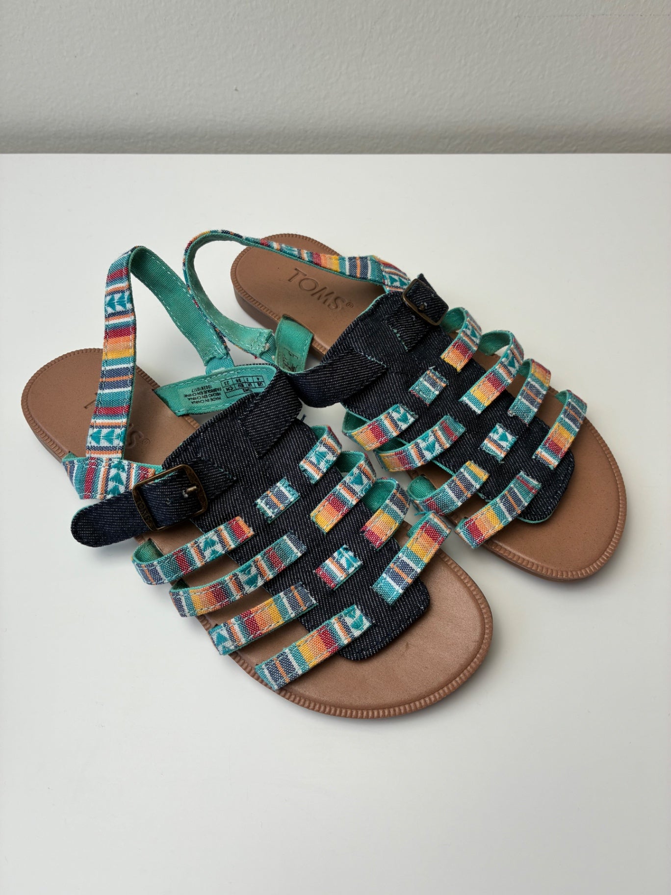 Toms Shoes - Blue Striped Sandals | size Shoe 4
