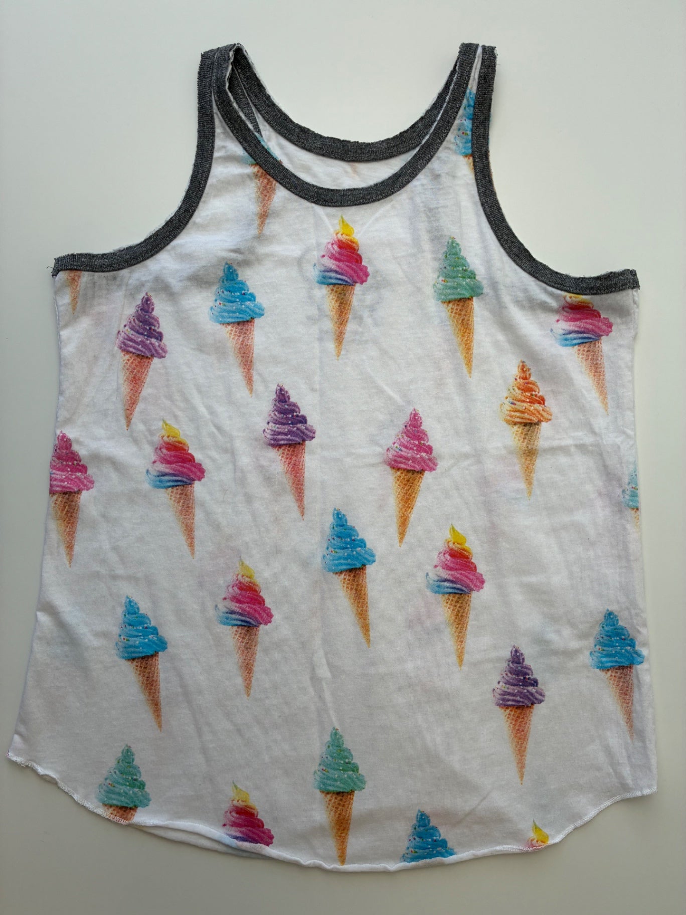 Chaser Tank Top - White Ice Cream Cones + Raw Hem | size 12