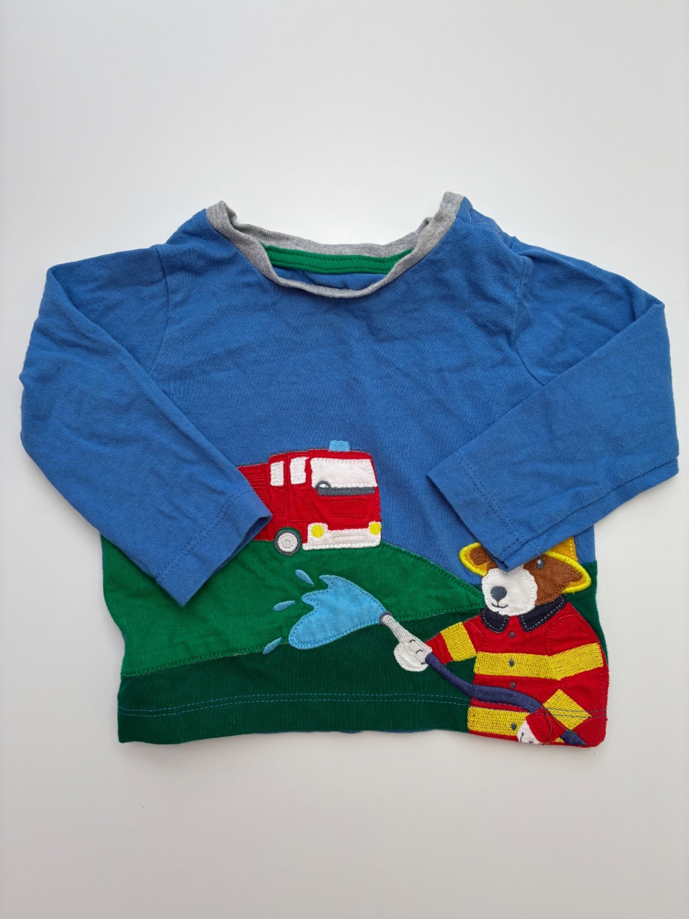 Baby Boden Long Sleeve T-Shirt - Blue Firetruck + Dog | size 3 - 6 Months