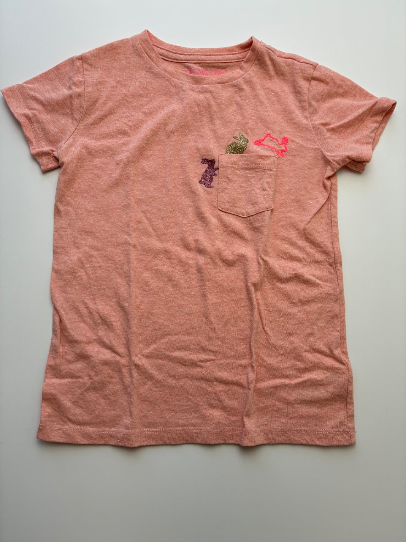 Crewcuts T-Shirt - Orange Bunny Pocket Tee | size 6/7
