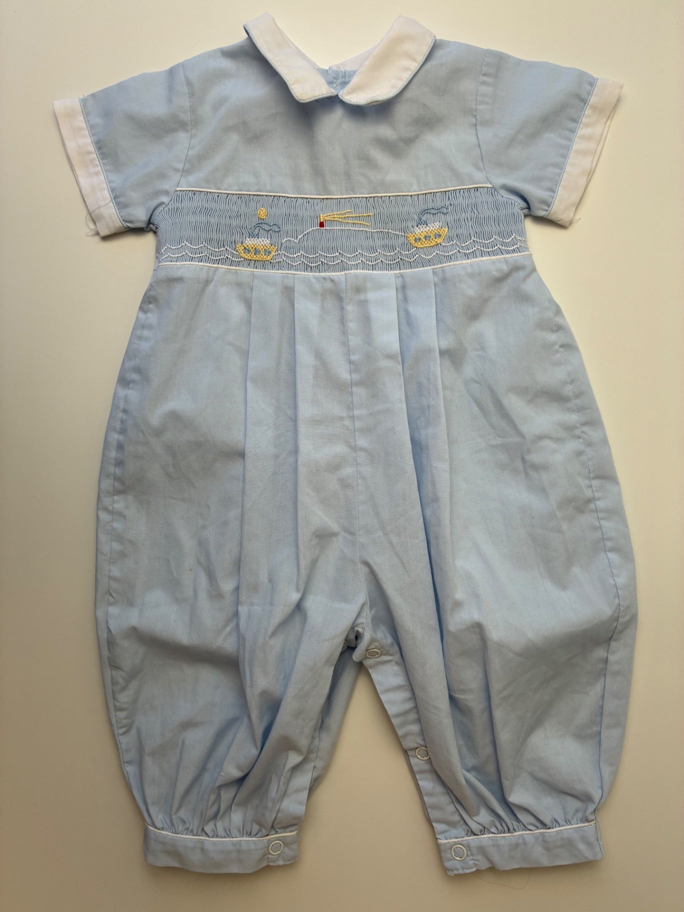 Carriage Boutiques Onesie - Blue Smocked Boat Design | size 6 Months