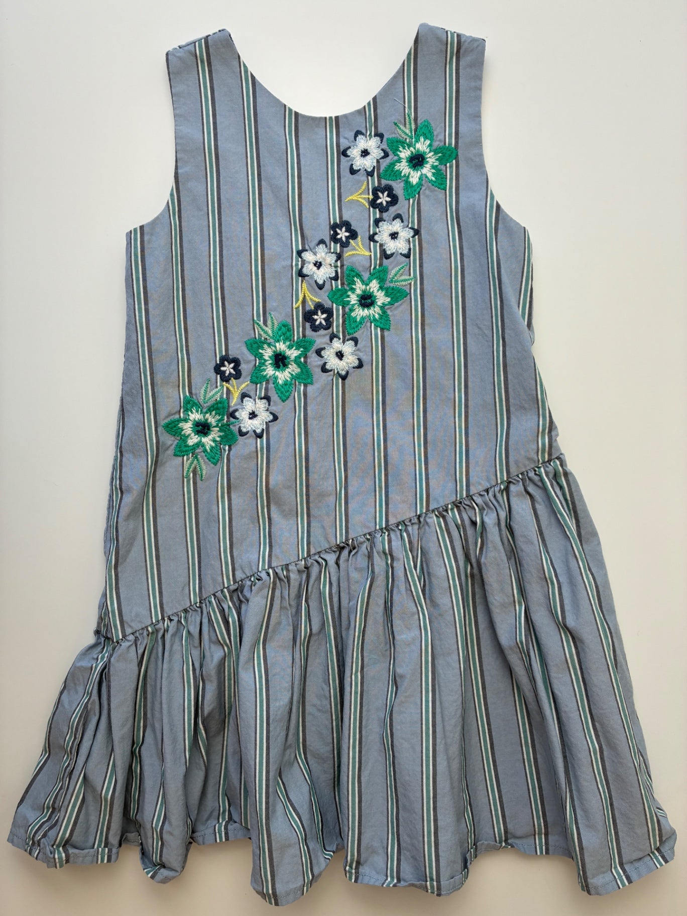 Tea Dress - Blue Striped + Embroidered Flowers | size 5T