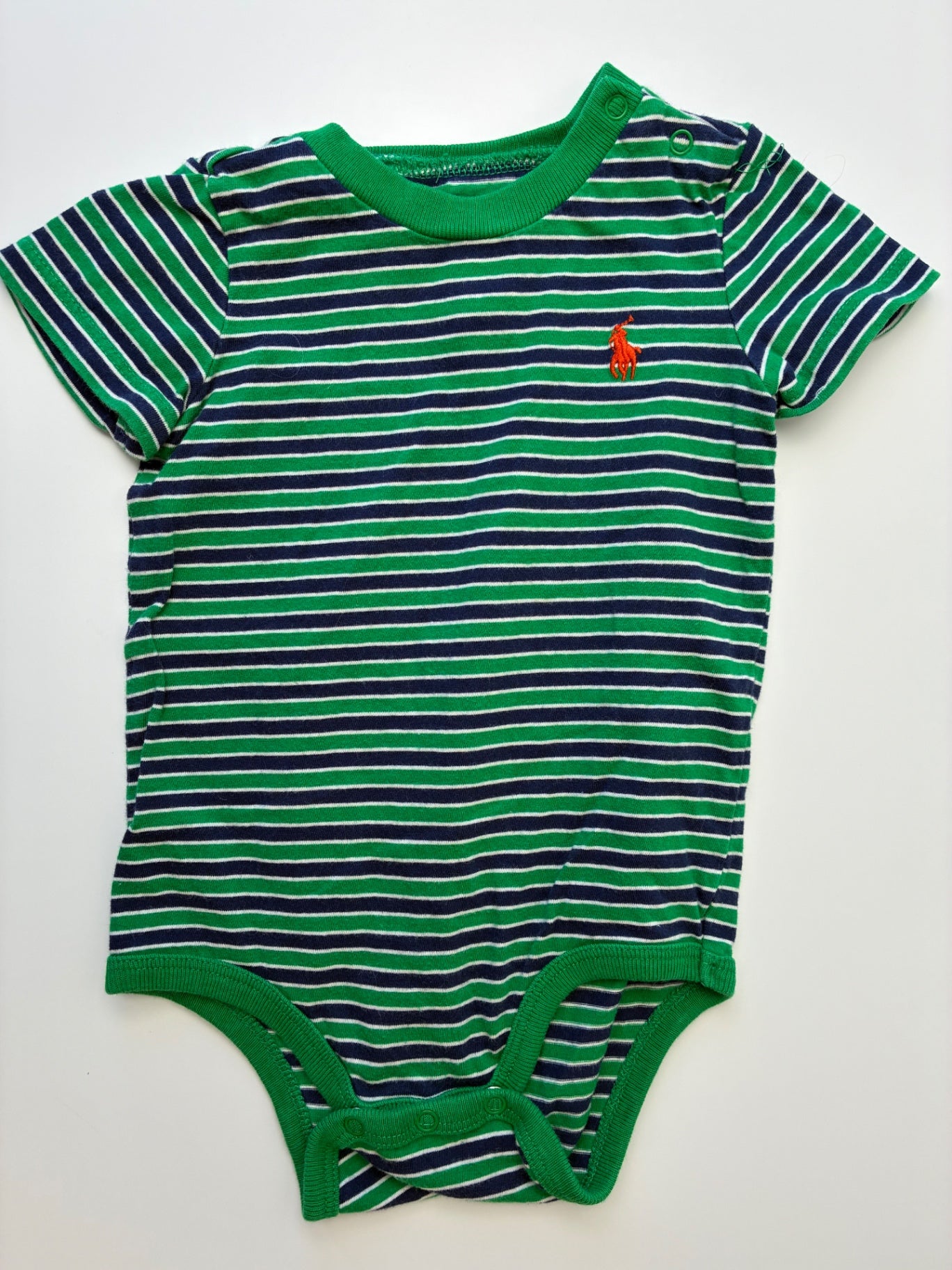 Ralph Lauren Onesie - Green Striped T-Shirt | size 6 Months