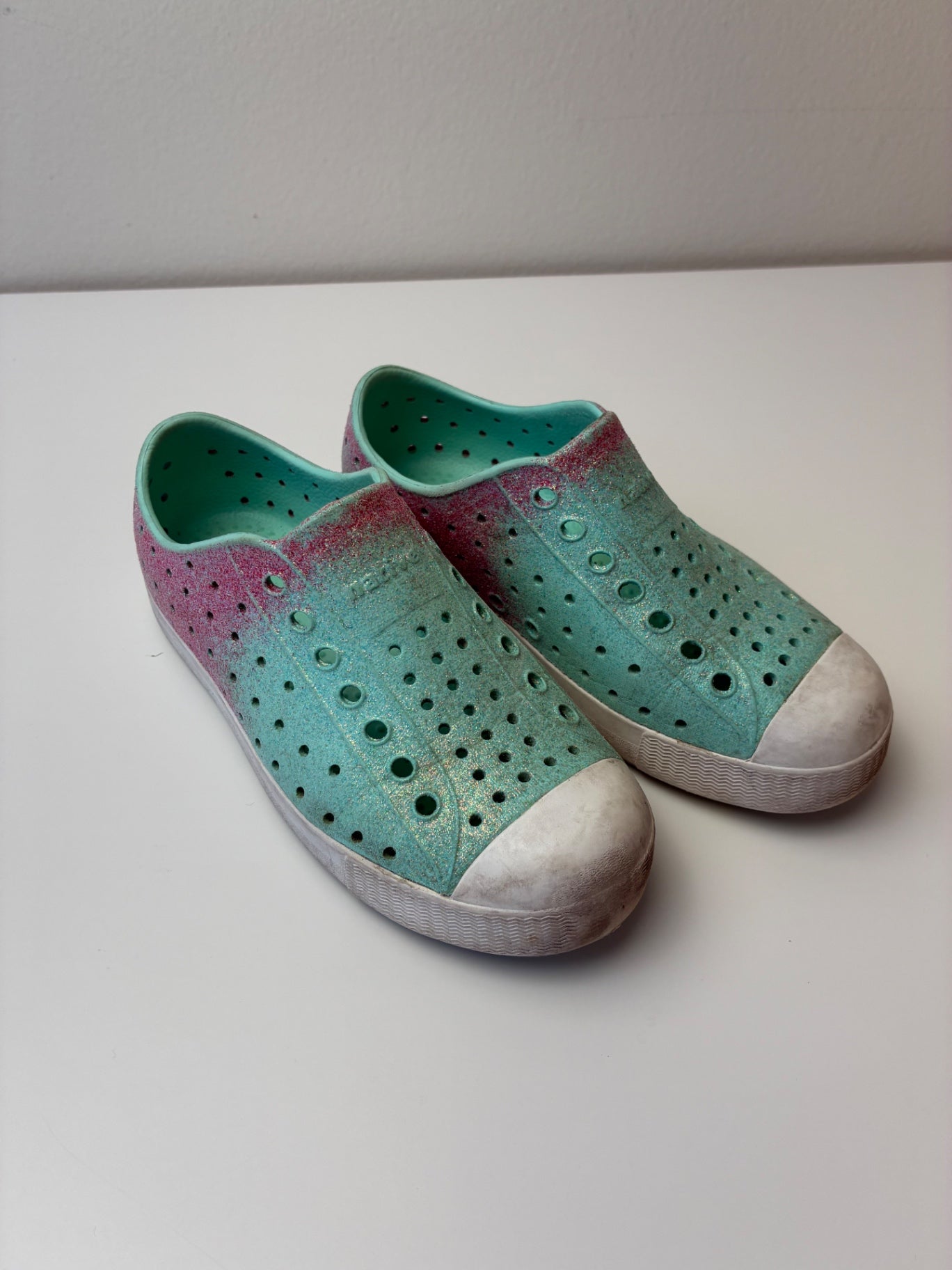 Native Shoes - Green Ombre Glitter Jefferson Sugarlite | size Shoe 12