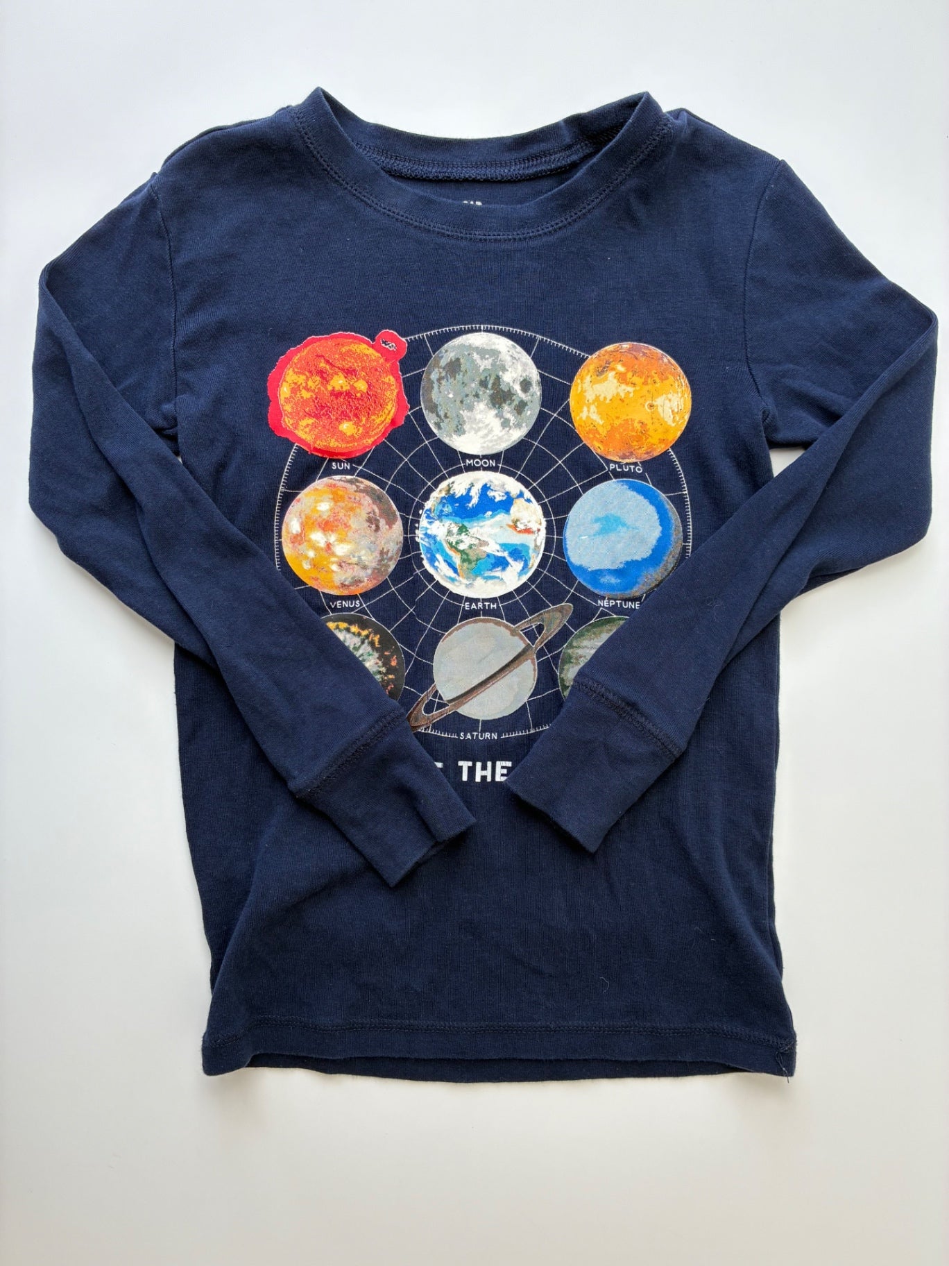 Gap Kids Long Sleeve T-Shirt - Navy Blue Solar System Graphic | size 8