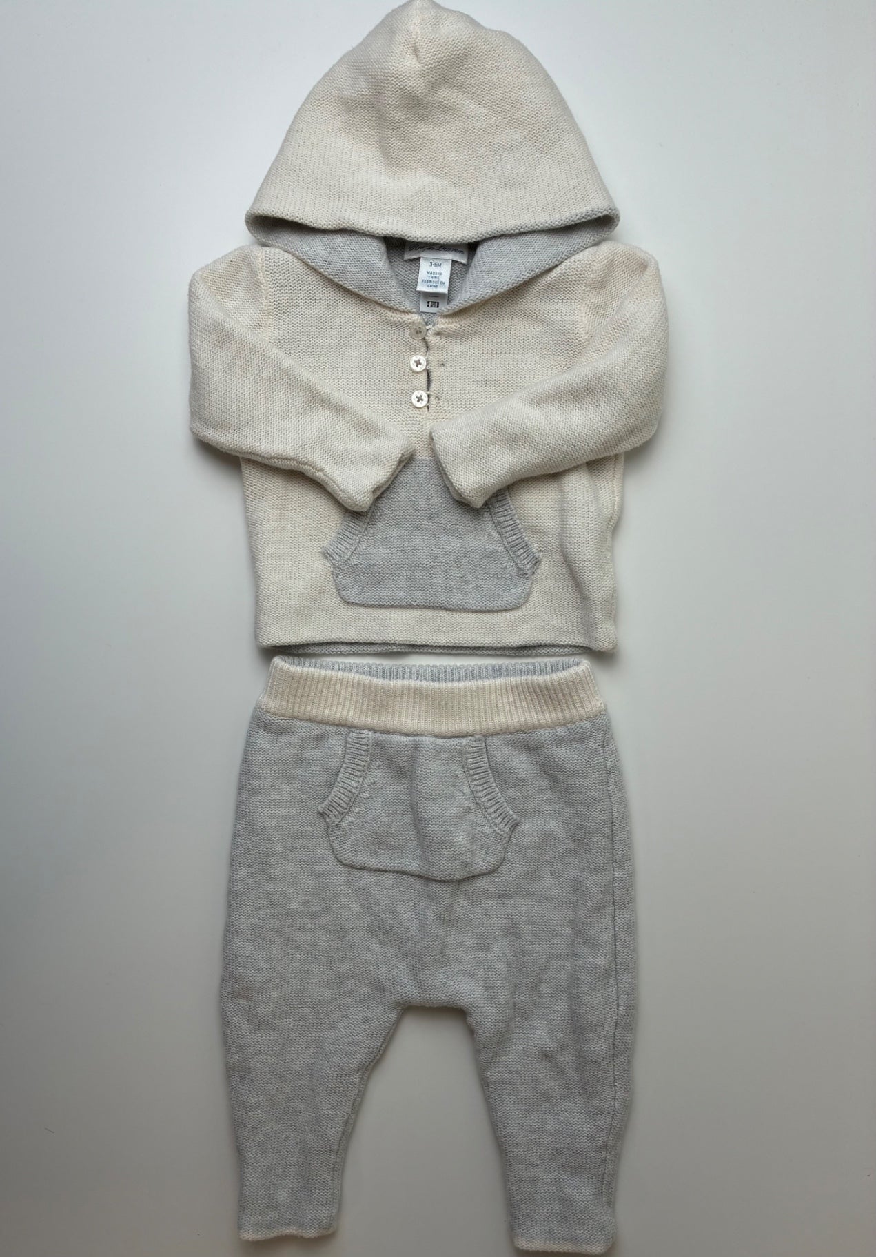 Ralph Lauren 2 Piece Ensemble - Cream Knit Hoodie + Pants | size 3 - 6 Months