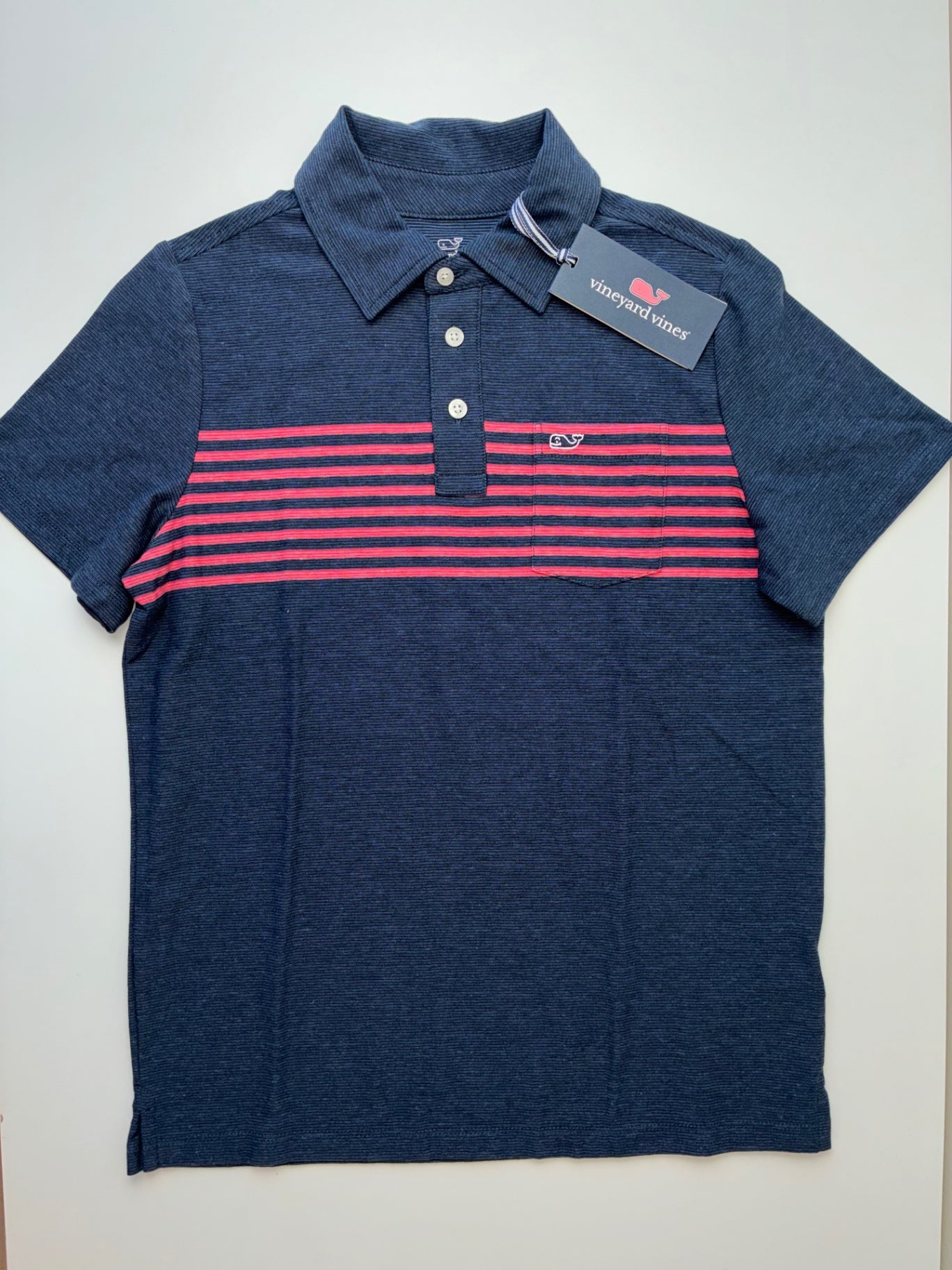 Vineyard Vines Shirt - Navy Blue Striped Polo | size 12/14