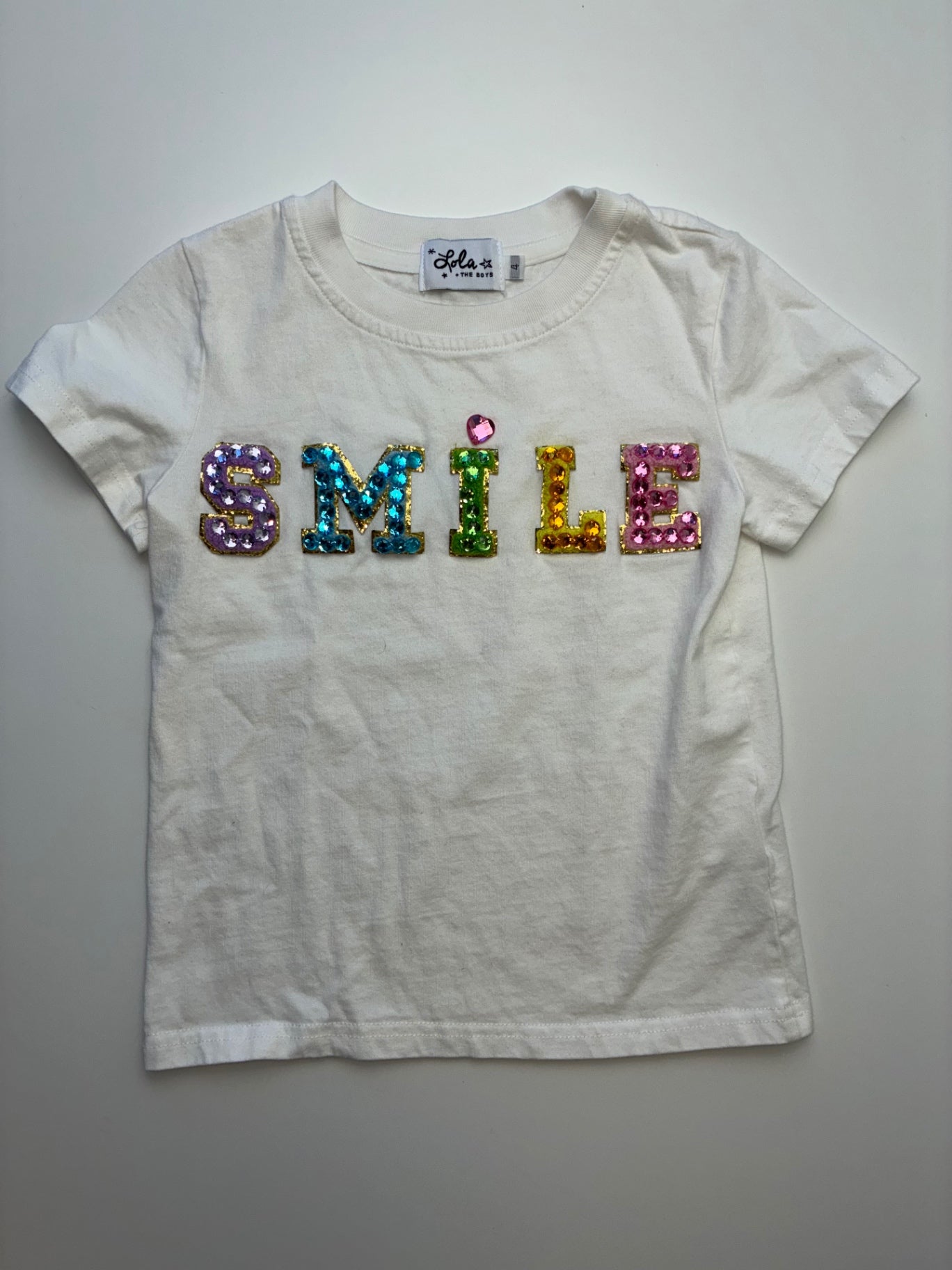 Lola & The Boys T-Shirt - White Bejeweled 'SMILE' | size 4T