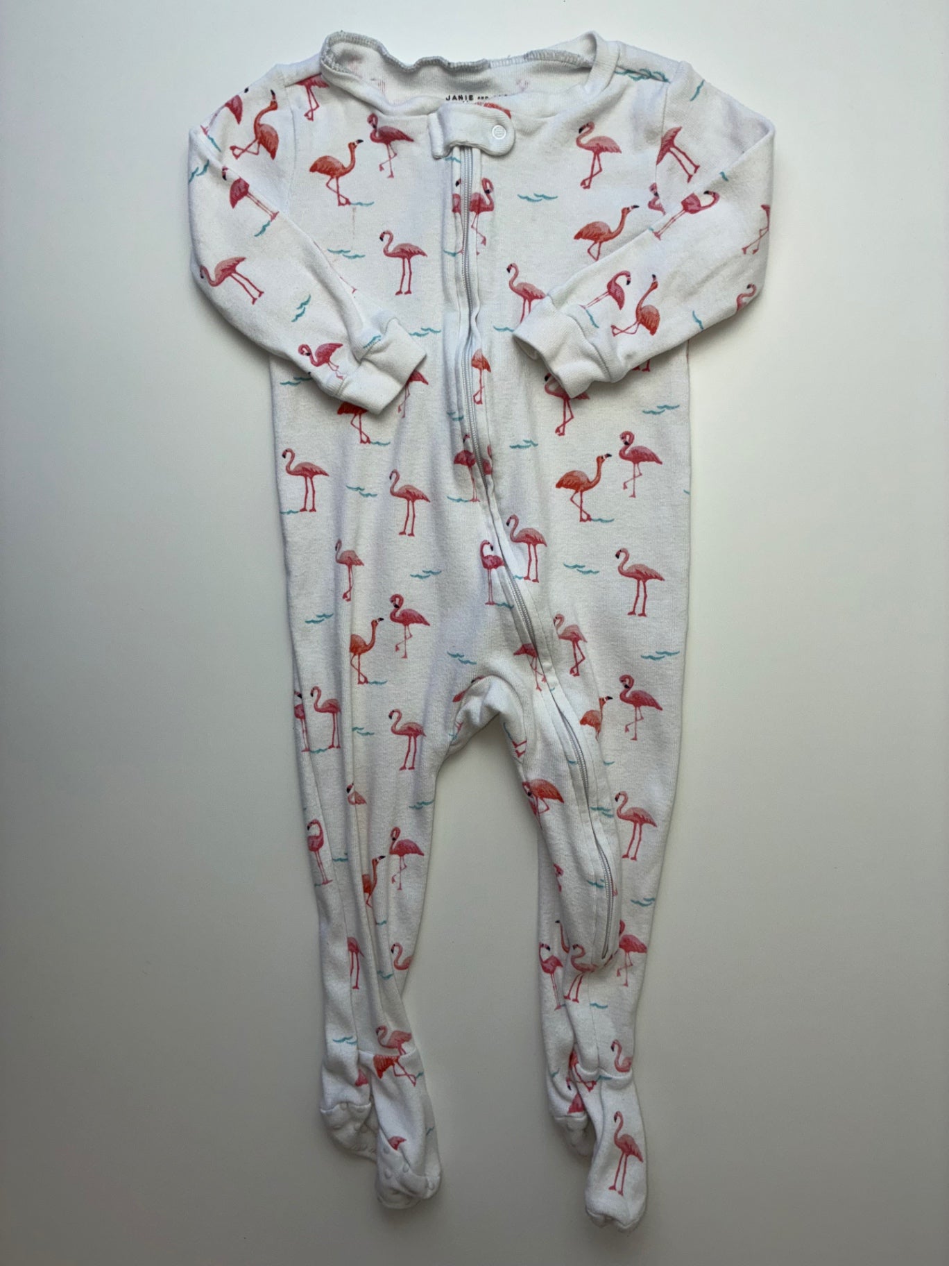 Janie and Jack Onesie - White Flamingos | size 12 - 18 Months