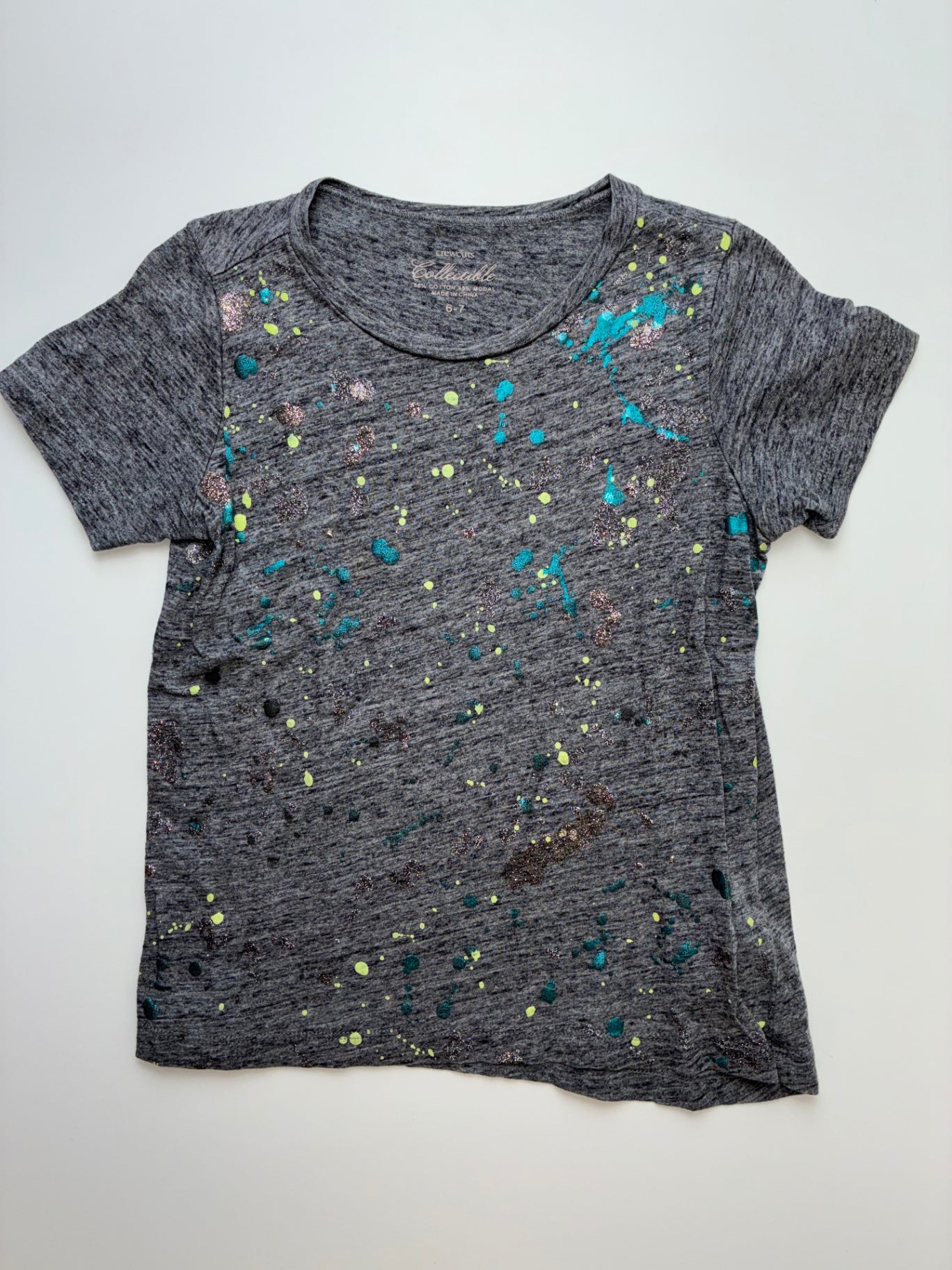Crewcuts T-Shirt - Gray Glitter Splatter | size 6/7