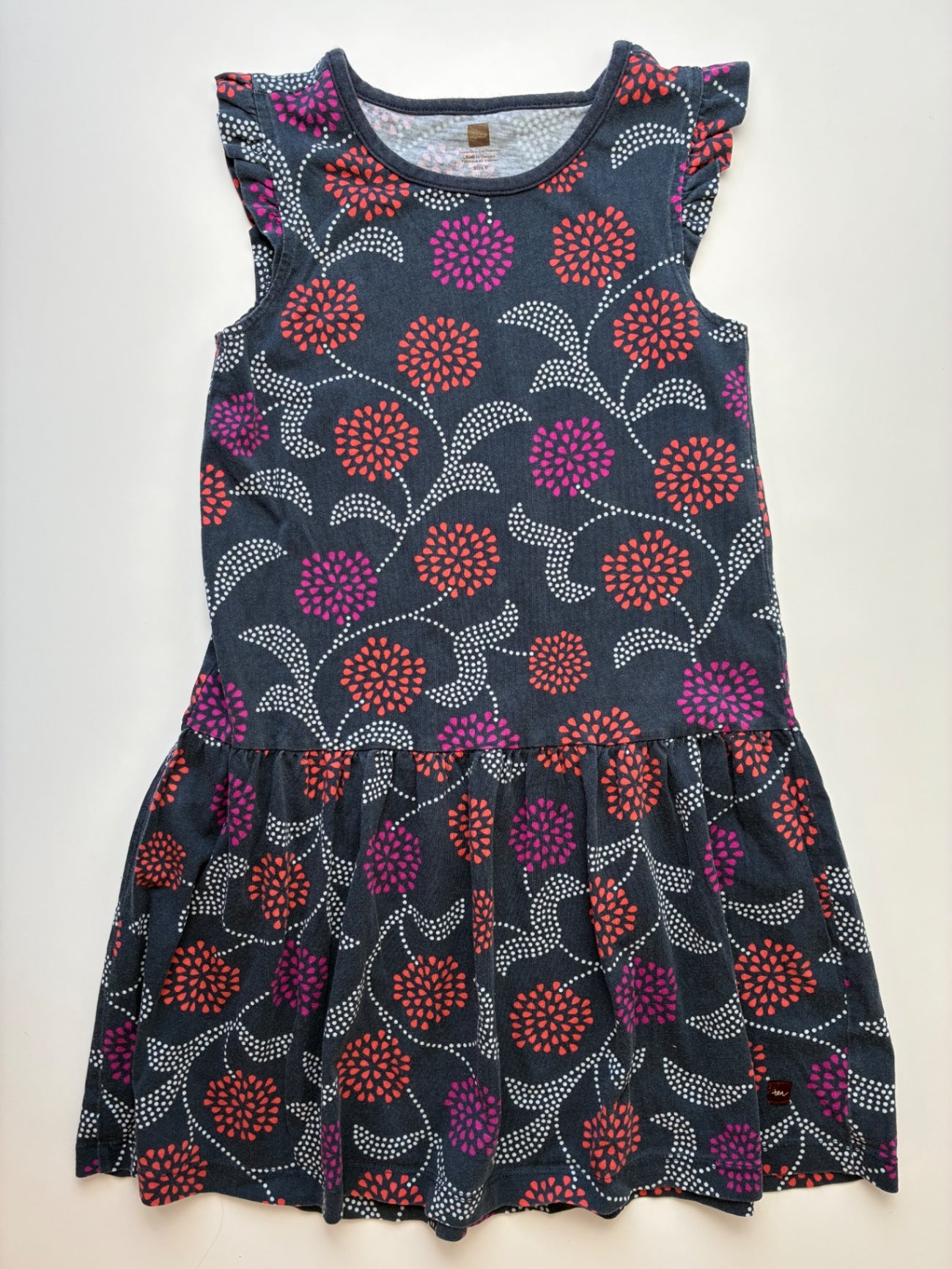 Tea Dress - Gray Floral Flutter Sleeve | size 6