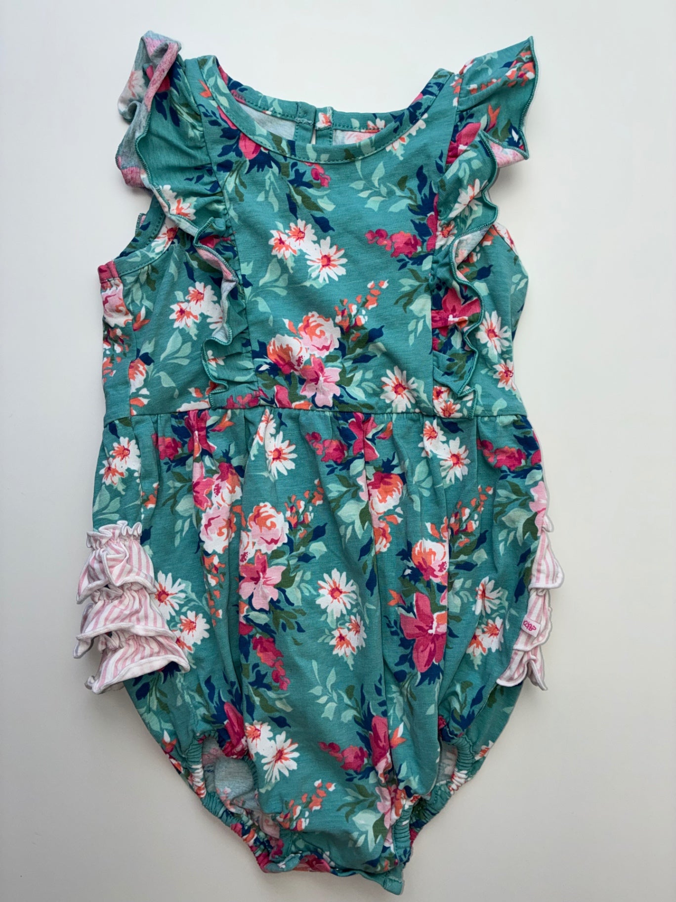 Ruffle Butts Onesie - Green Floral Ruffle Romper | size 18 - 24 Months