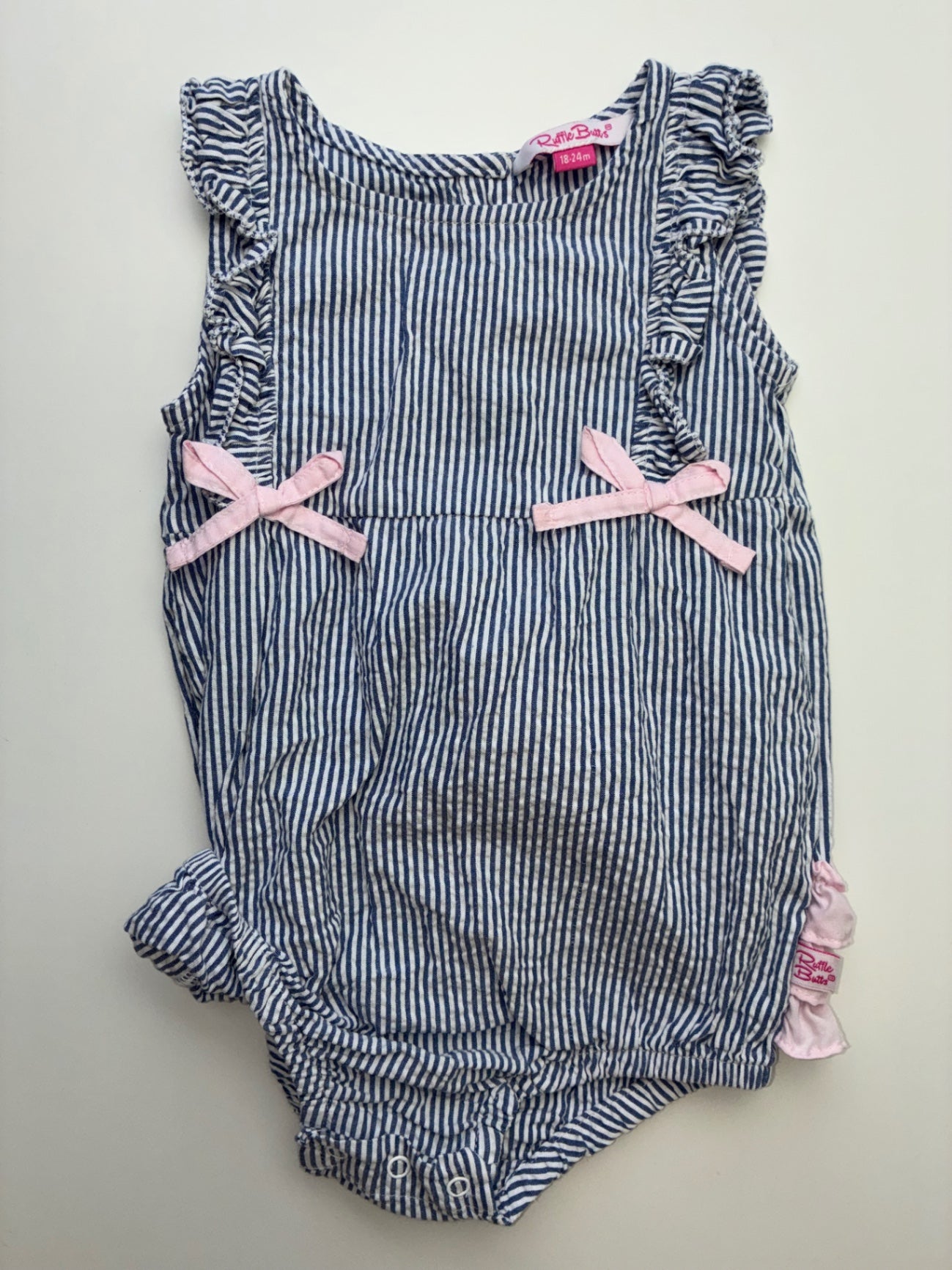 Ruffle Butts Onesie - Blue Seersucker Ruffle Romper | size 18 - 24 Months