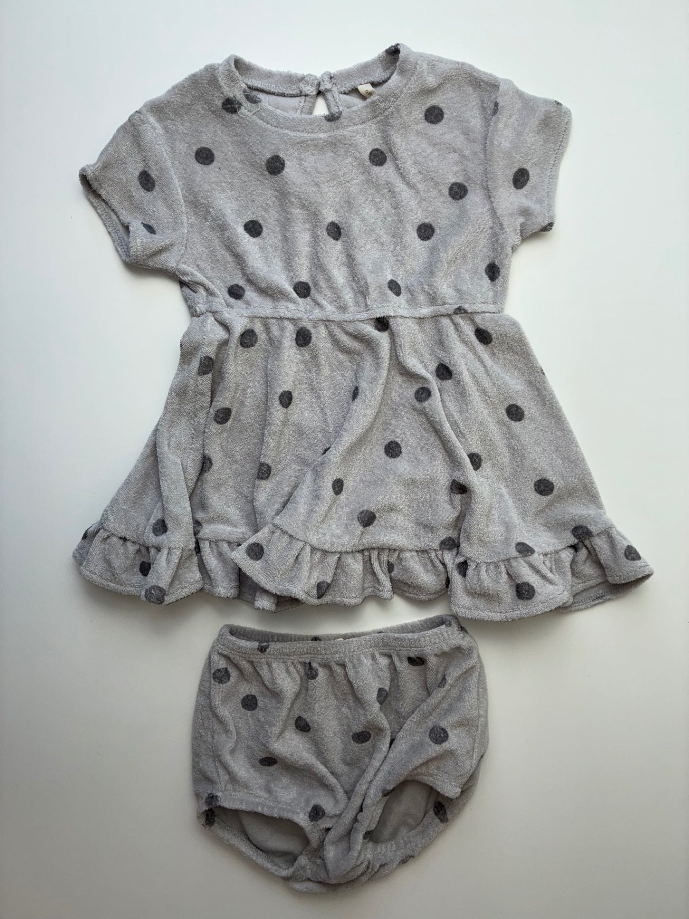 Quincy Mae Dress - Gray Polka Dot Terry + Bloomers | size 18 - 24 Months