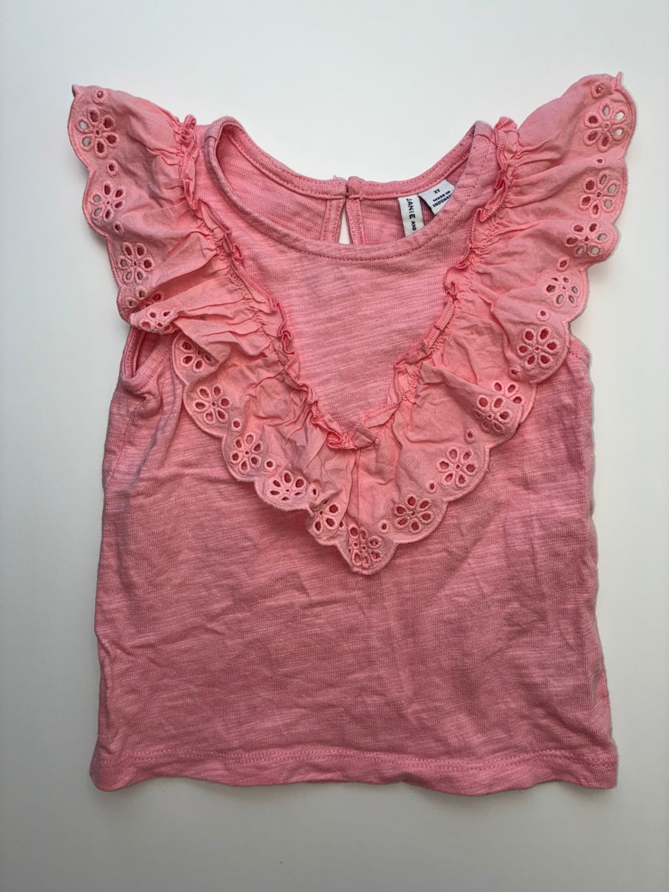 Janie and Jack Tank Top - Pink Eyelet Ruffle | size 2T