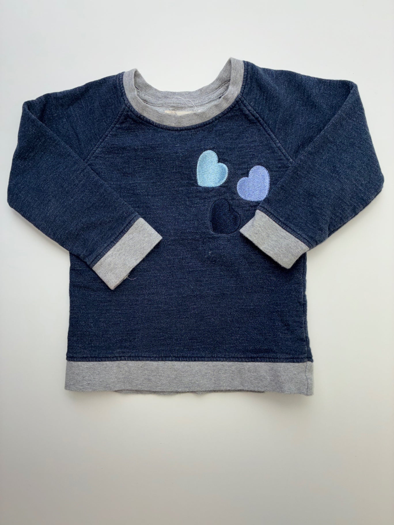 Monica + Andy Sweatshirt - Navy Blue Embroidered Hearts Crewneck | size 2T