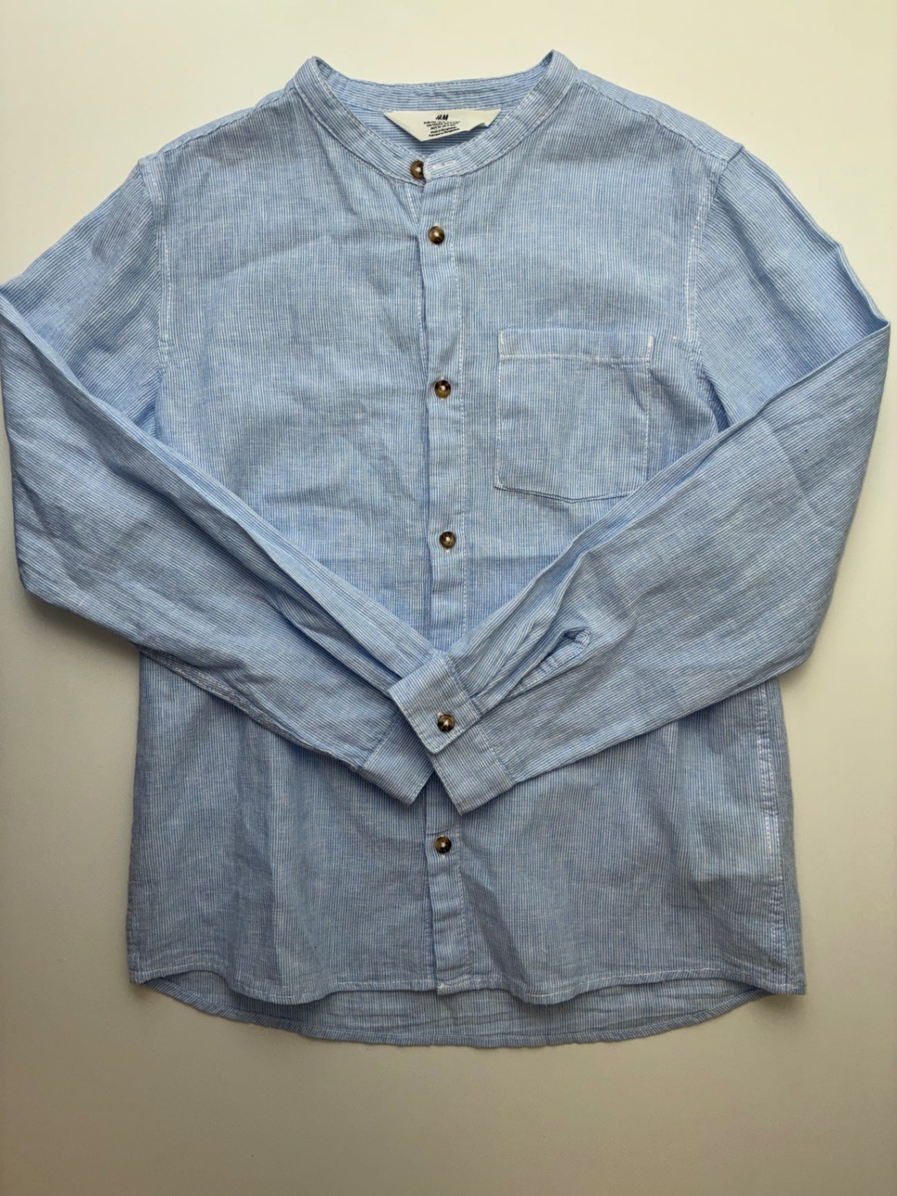 H&M Shirt - Blue Striped Band Collar Button Up | size 10