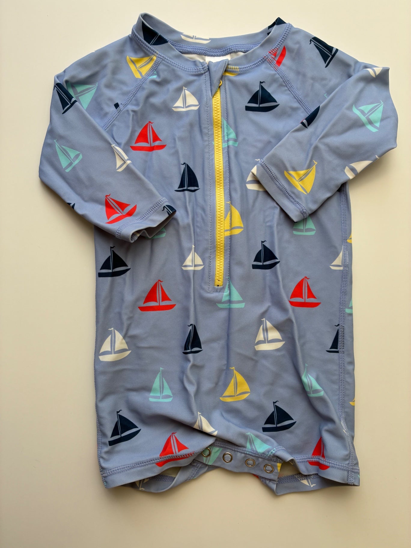 Rugged Butts Swimwear - Blue One-Piece Rashguard with Sailboats | size 12 - 18 Months