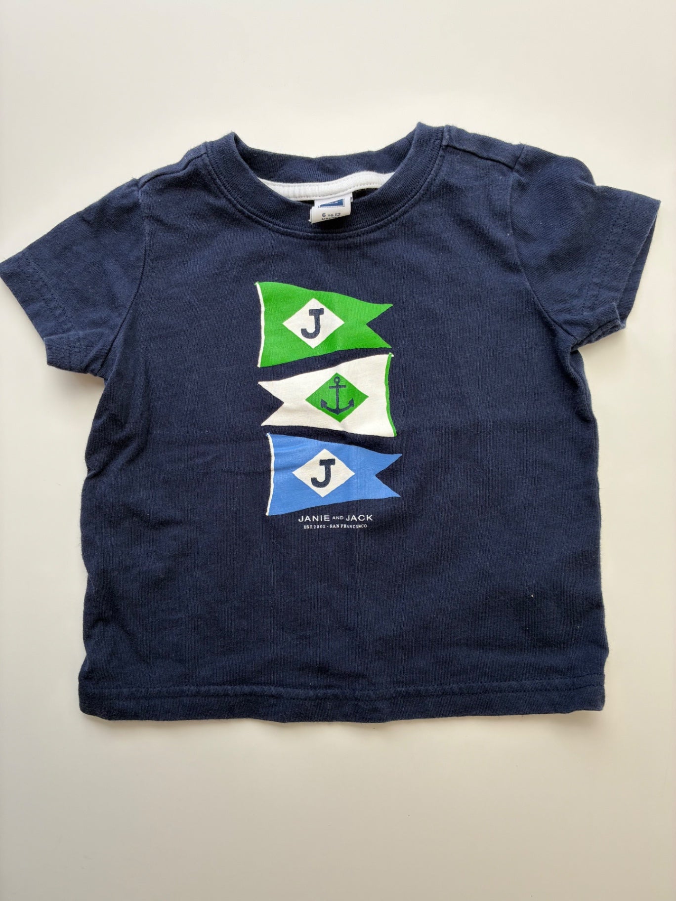 Janie and Jack T-Shirt - Navy Nautical Graphic | size 6 -12 Months
