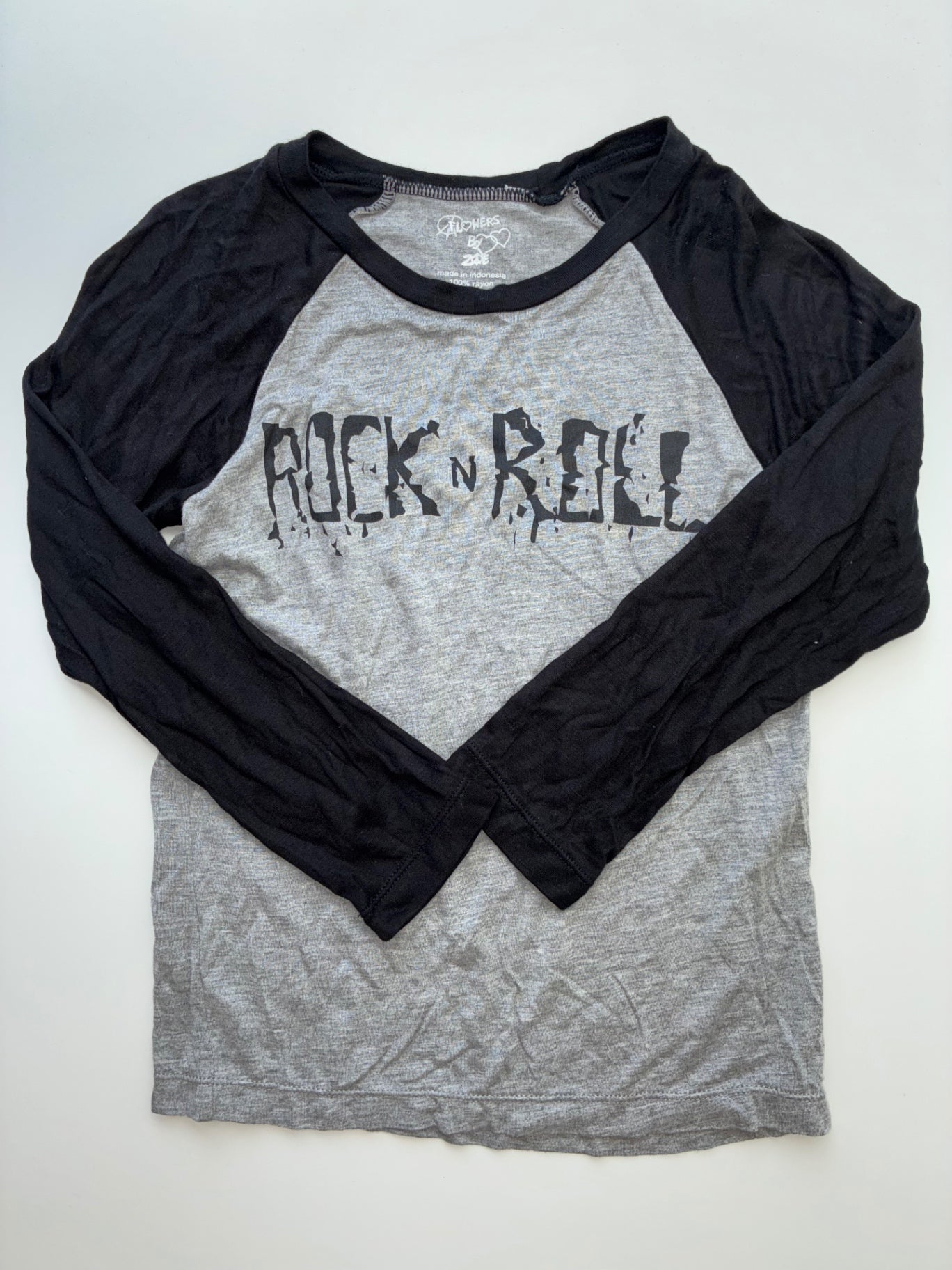 Flowers by Zoe Long Sleeve T-Shirt - Gray Raglan Sleeve 'Rock n Roll' | size 5T